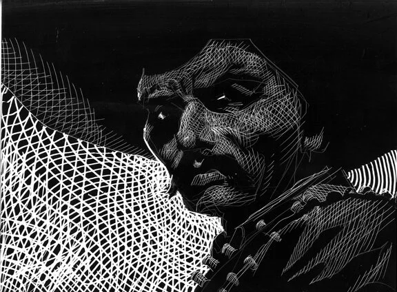Zapata's Wary Look, original illustration on scratchboard, 9"h x 12"w PRICE: $400