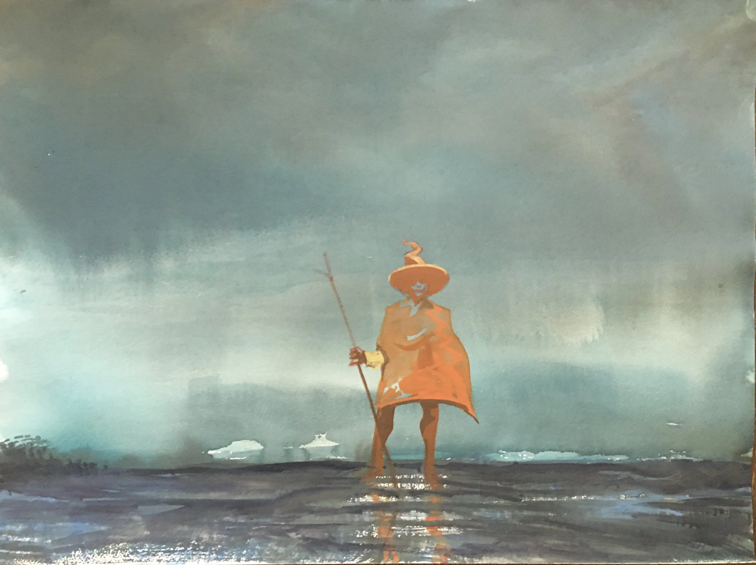 Pendejo Reflects, original gouache painting, 18"h x 24"w, 2020 PRICE: $1250