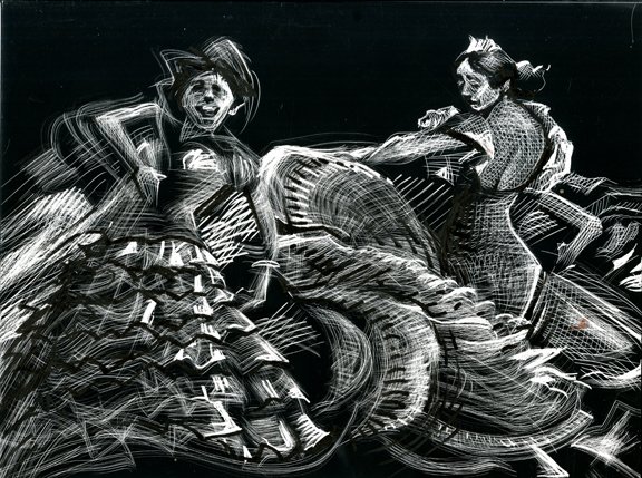 Last Fandango At The Heatwave Cafe, original illustration, 9'h x 12"w, 2021 PRICE $400