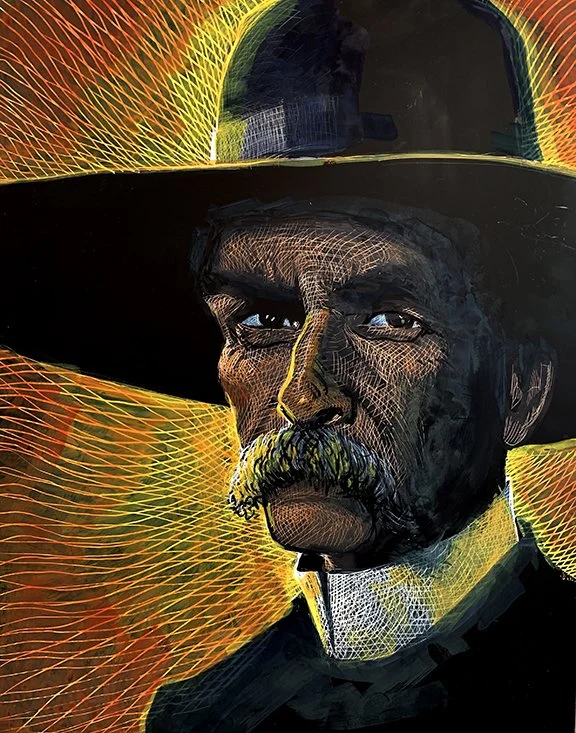 Sam Elliott #3.5, original gouache wash scratchboard, 20"h x 16"w PRICE $900