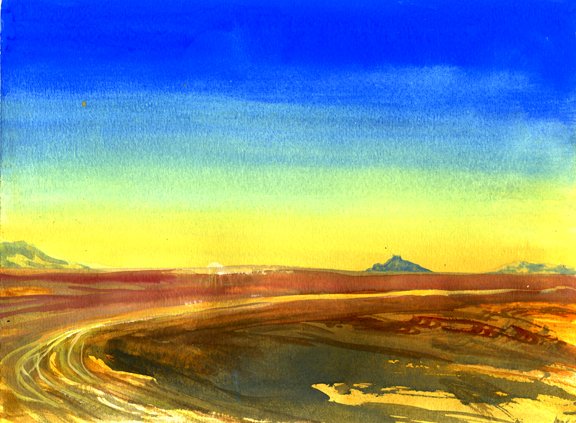 Pahrump Side Road, original gouache painting, 9"h x 12"w PRICE $400