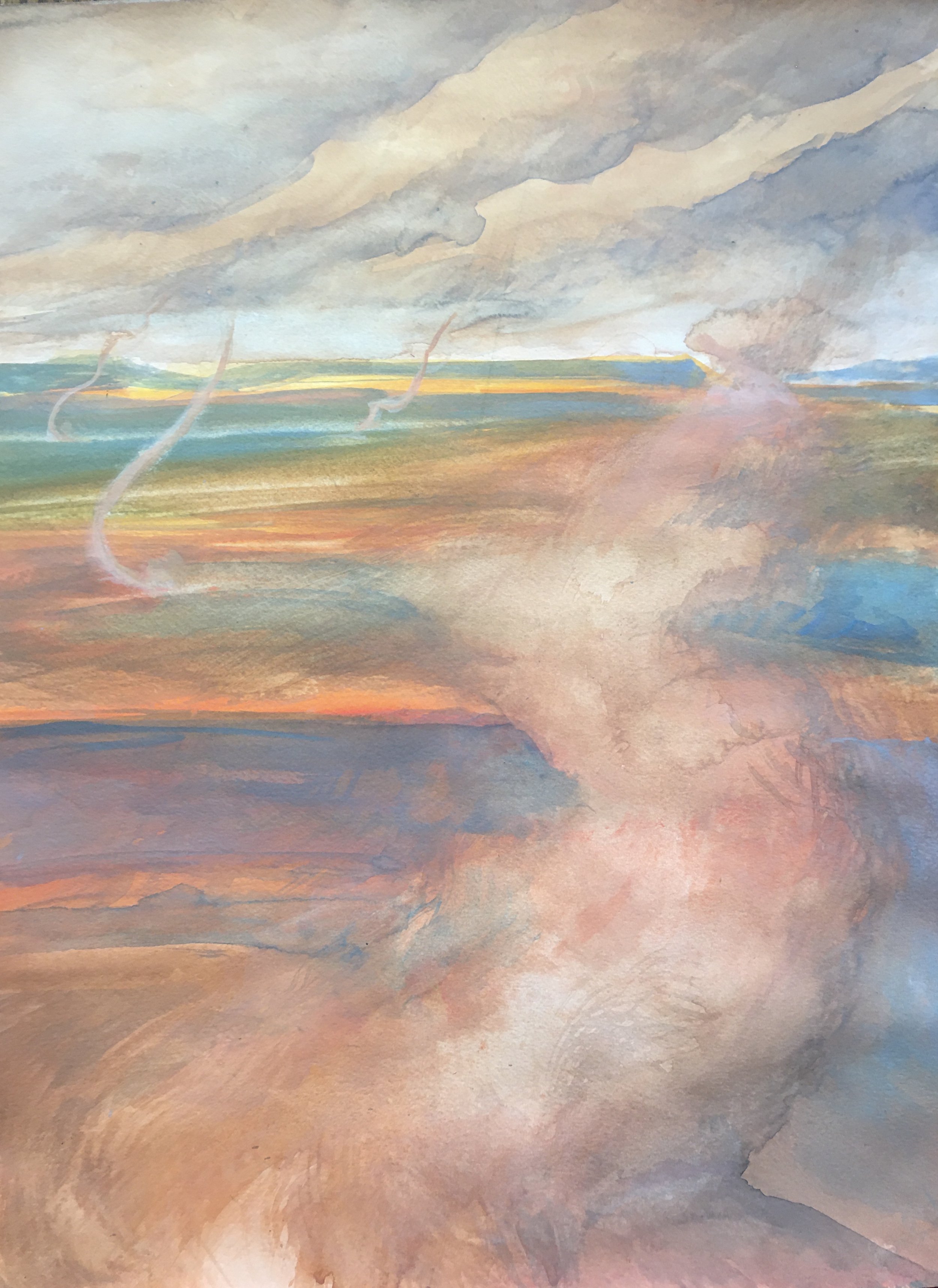 In The Valley Of The Dust Devil, original gouache painting, 24"h x 18"w PRICE $1,250