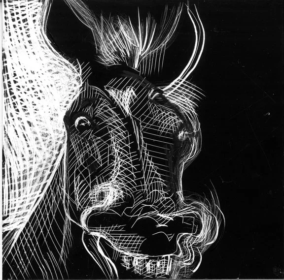 Big Bad Jack's Sadistic Grin, original scratchboard illustration, 5"h x 5"w, 2021 PRICE $200