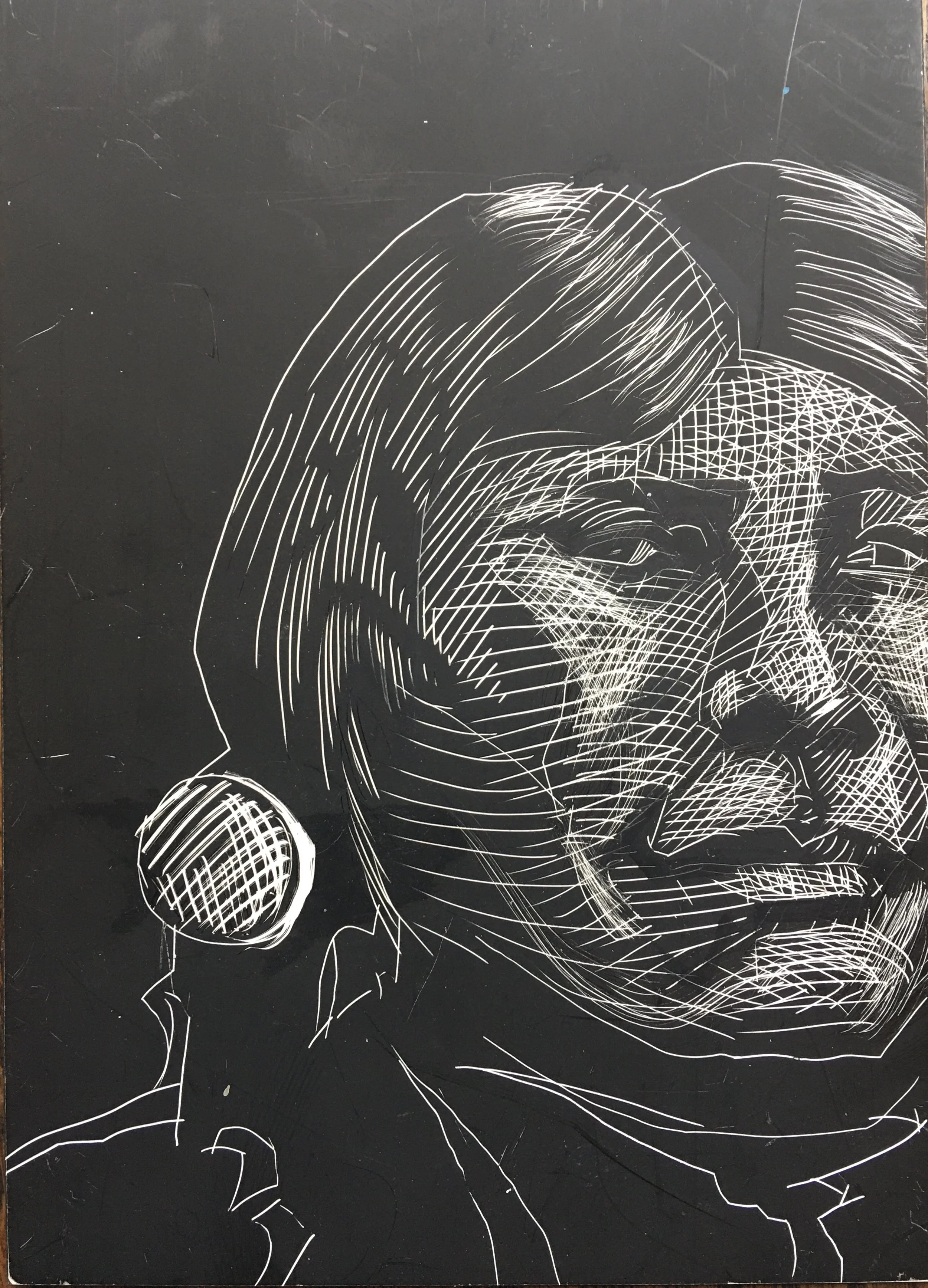Stink Eye, original scratchboard illustration, 7"h x 5"w, 2021 PRICE: $250