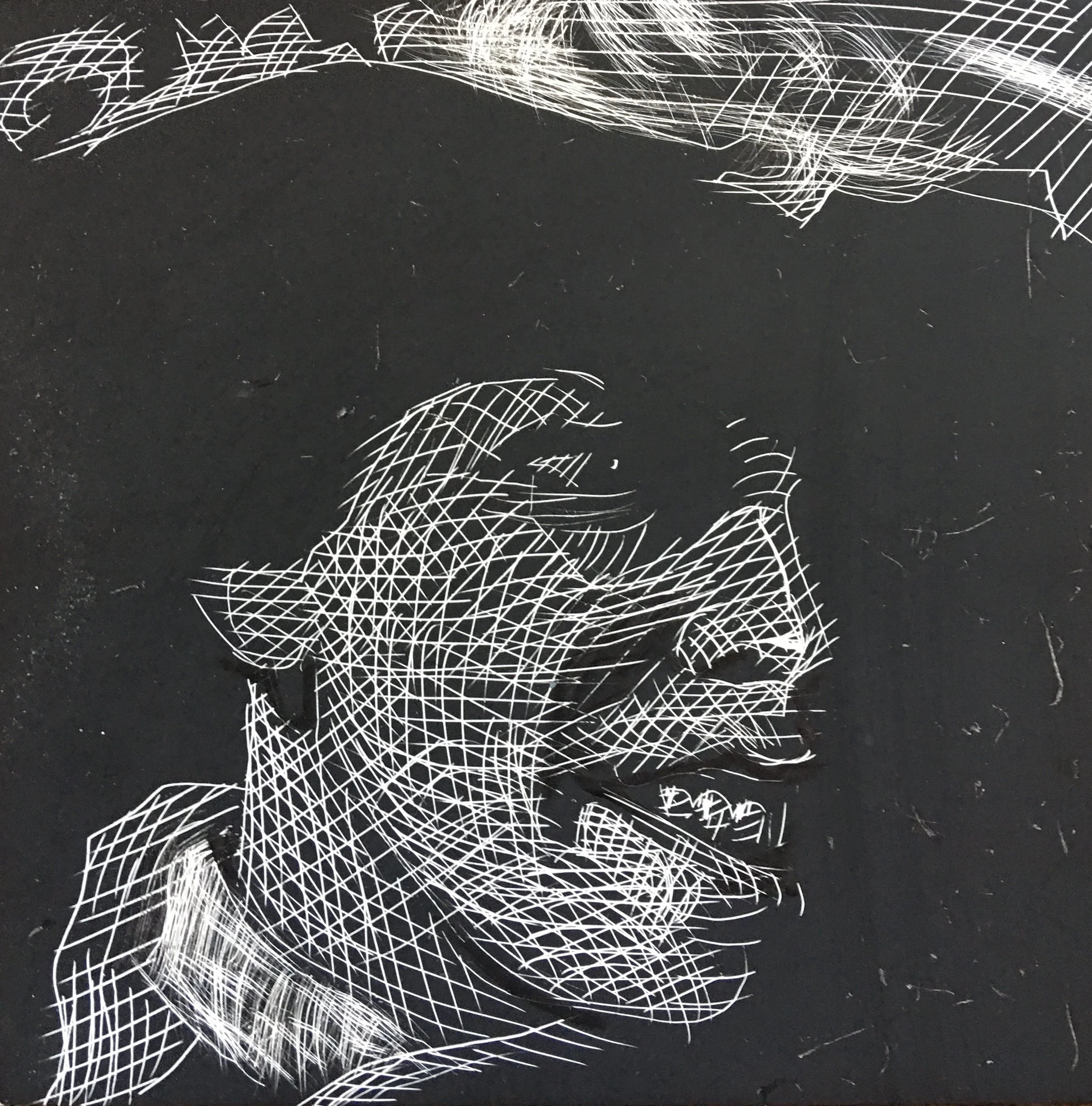 Twinkle In Her Eye, original scratchboard illustration, 5"h x 5"w, 2021 PRICE $200