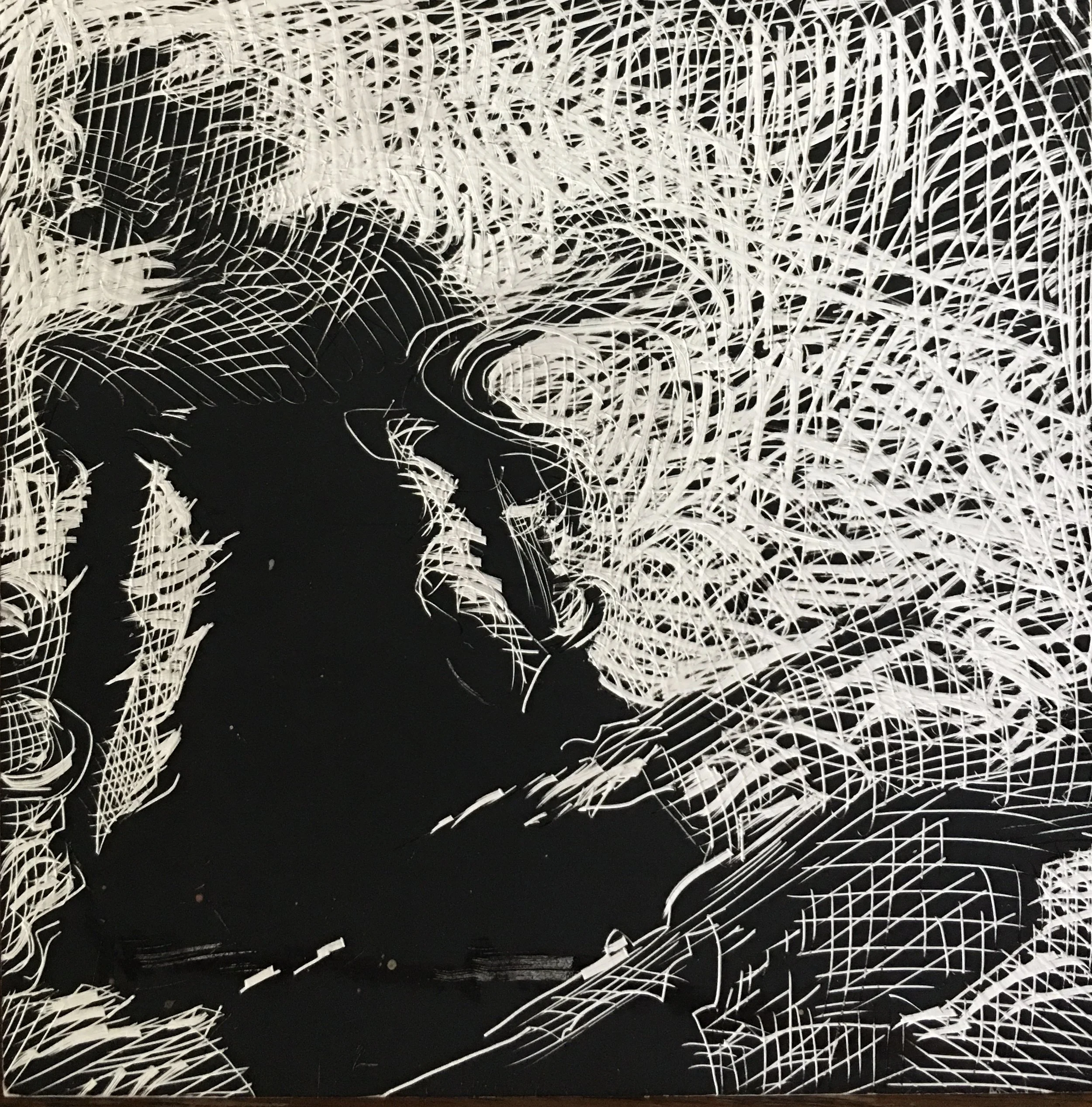 Lady In The Lake Study #1, original illustration on scratchboard, 5" x 5", 2022 PRICE: $200
