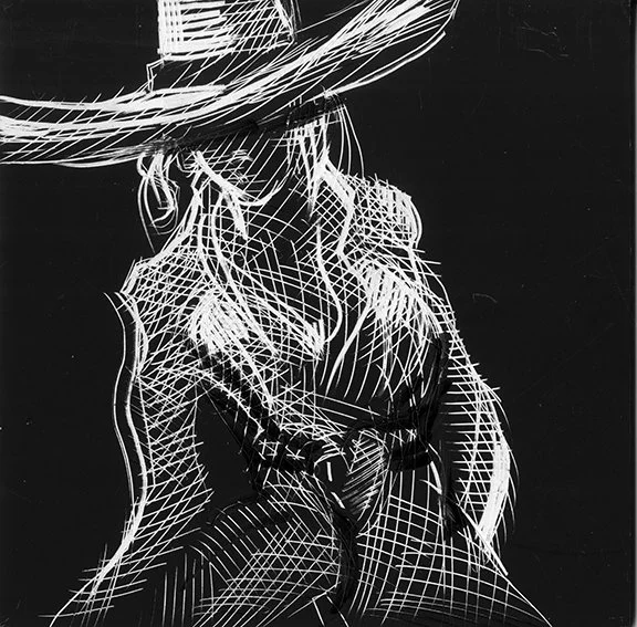 Negative Space Cowgirl #2, original illustration on scratchboard, 5" x 5", 2022 PRICE $200