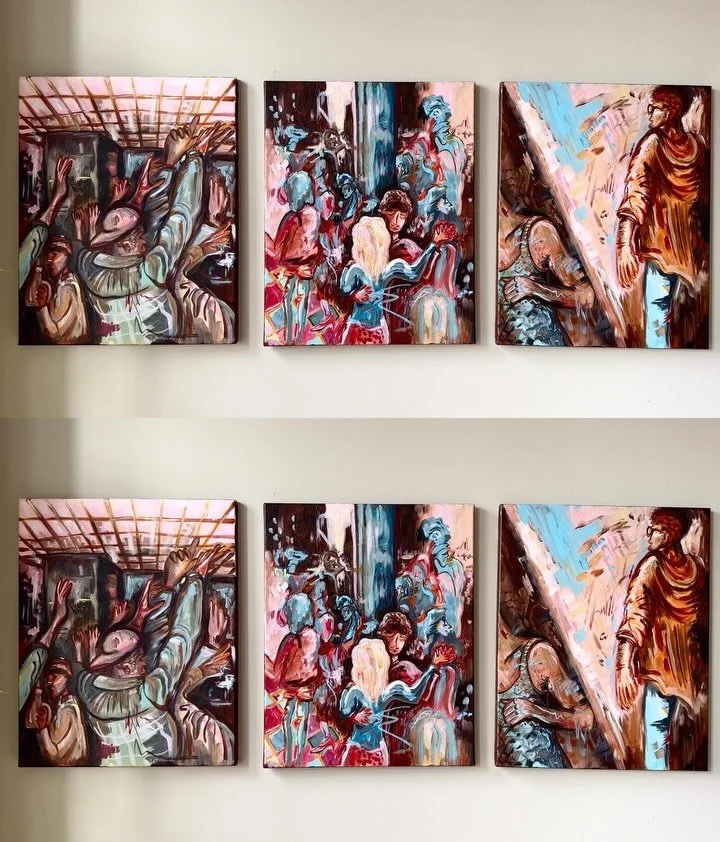 A triptych of Dance Floors 
💃 🪩 🕺🏻 

&hellip;All influenced by the wonderful @alice_a2studio photographs of 90s New York clubs. 

I&rsquo;ll have a bit more time soon for painting which I cannot waitttt for. 

Let me know what pieces you&rsquo;re