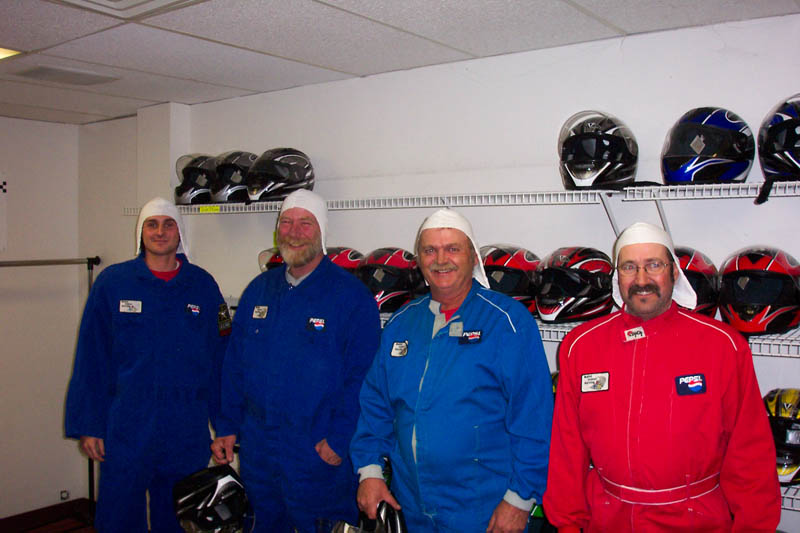 MIKE EDMONDS, MARK STEWART, JACK KING, AND DAN BROWN GETTING READY TO RACE AT OUR MAINE INDOOR KARTING TEAM MEETING