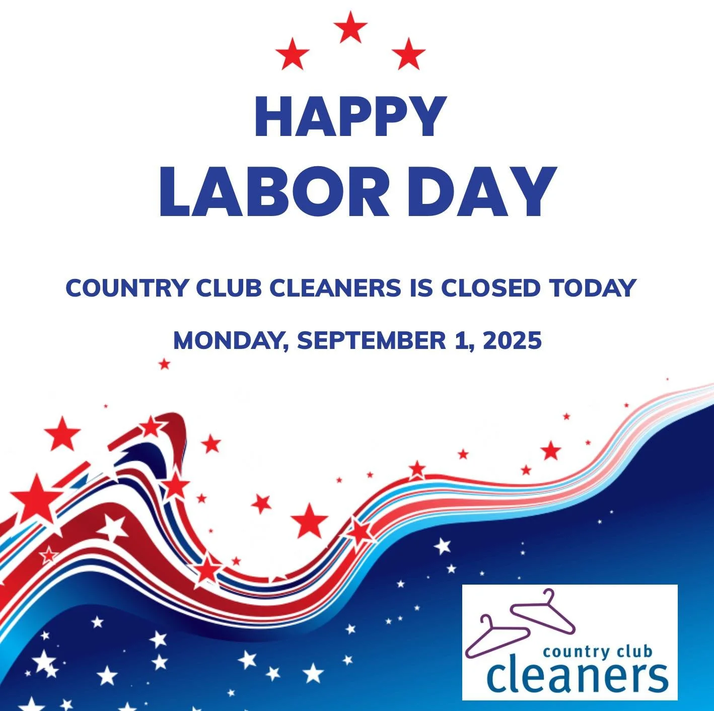 Closed today! We are back open tomorrow for regular hours and drivers will be out picking up and delivering! 

#AlamoCA #Drycleaning #sanramonca #diabloca #dublinca #countryclubcleaners #danvilleca #livermoreca #pleasantonca #drycleaningpickupanddeli