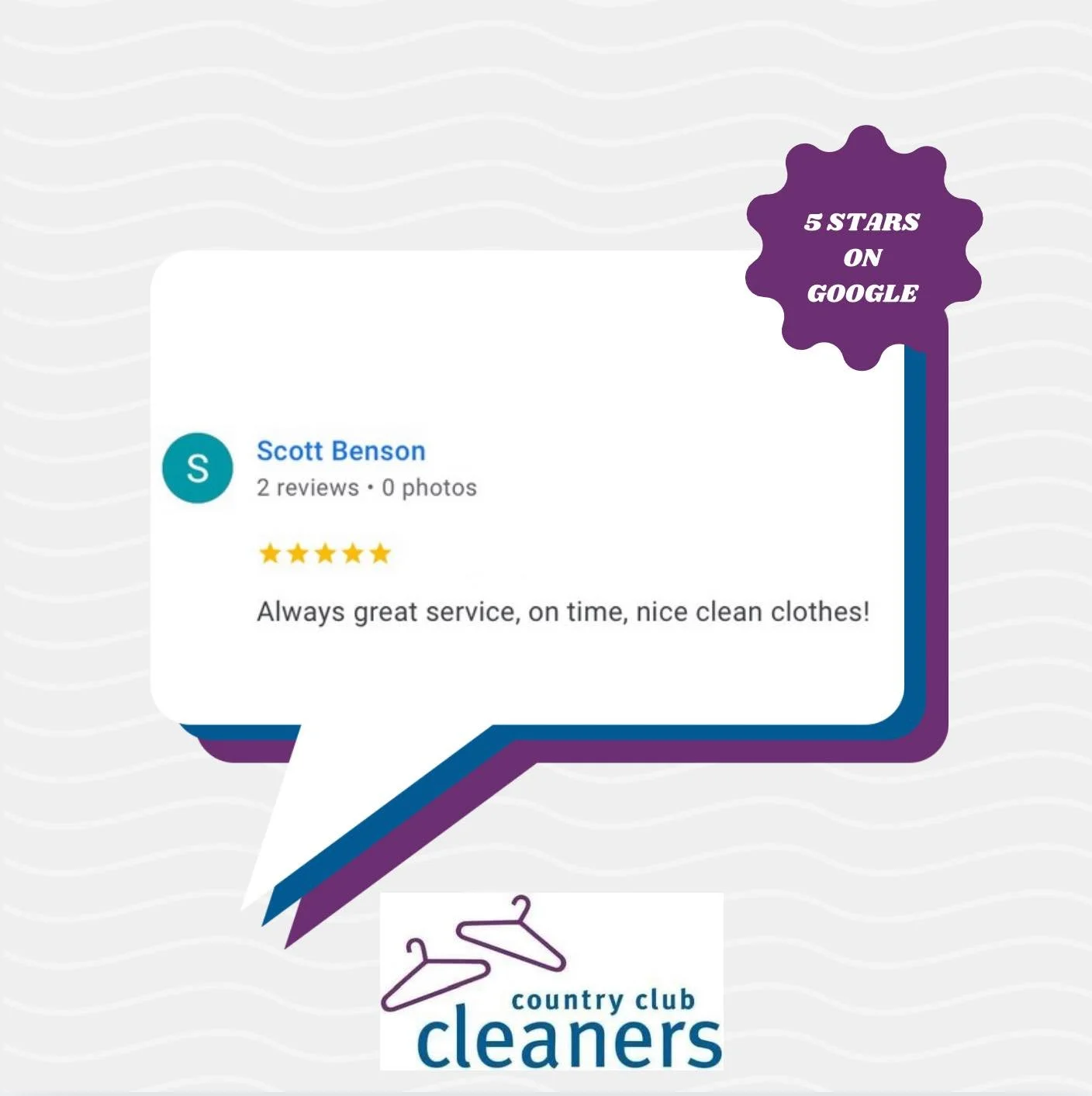 Thanks for the review Scott! Glad you are happy with us! 

#googlereview #fivestars  #AlamoCA #Drycleaning #sanramonca #diabloca #dublinca #countryclubcleaners #danvilleca #livermoreca #pleasantonca #drycleaningpickupanddelivery #walnutcreekca #drycl