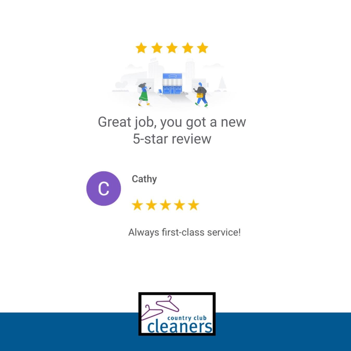 Thanks for the five stars Cathy! We work hard to provide the best and most convenient service possible#!

#googlereview #fivestars  #AlamoCA #Drycleaning #sanramonca #diabloca #dublinca #countryclubcleaners #danvilleca #livermoreca #pleasantonca #dry