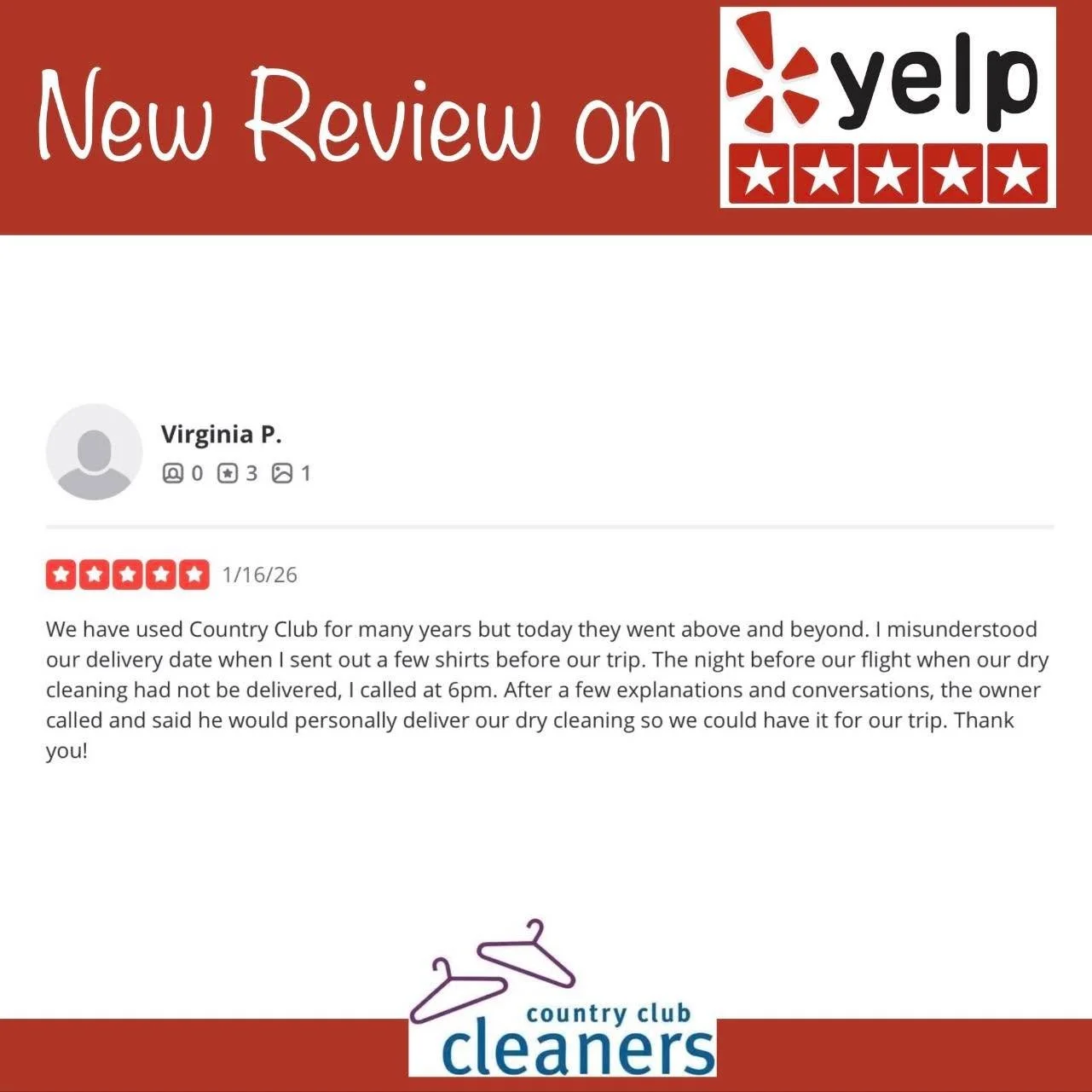 Thank you Virginia for leaving us this wonderful review and glad we were able to help you out and you had your items you needed for your trip!

We appreciate your business and thank you for being a long time customer. 

https://www.yelp.com/biz/count
