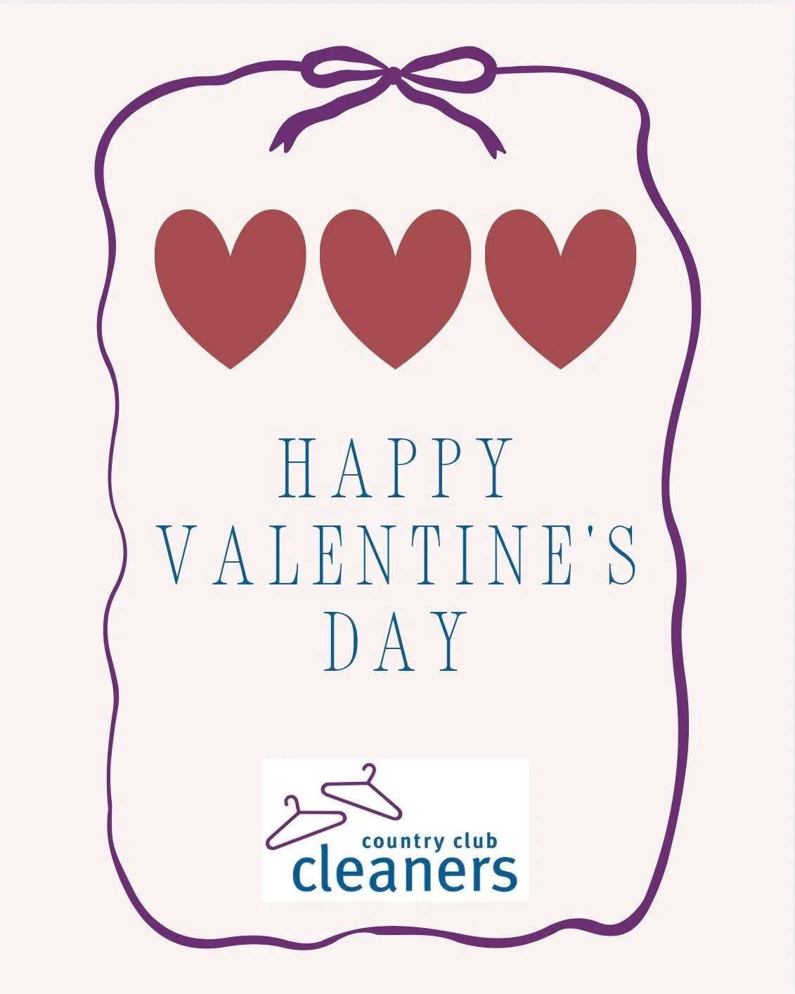 Happy Valentine&rsquo;s Day from Country Club Cleaners

#AlamoCA #Drycleaning #sanramonca #diabloca #dublinca #countryclubcleaners #danvilleca #livermoreca #pleasantonca #drycleaningpickupanddelivery #walnutcreekca #drycleaningdeliveryday #castrovall
