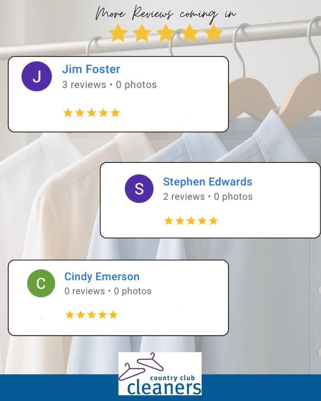 More reviews coming in! Thank you so much Jim, Stephen and Cindy for taking the time give us five stars! We appreciate your business and look forward to seeing you again soon.  Reviews mean so much to small business and we are so appreciative!

#goog
