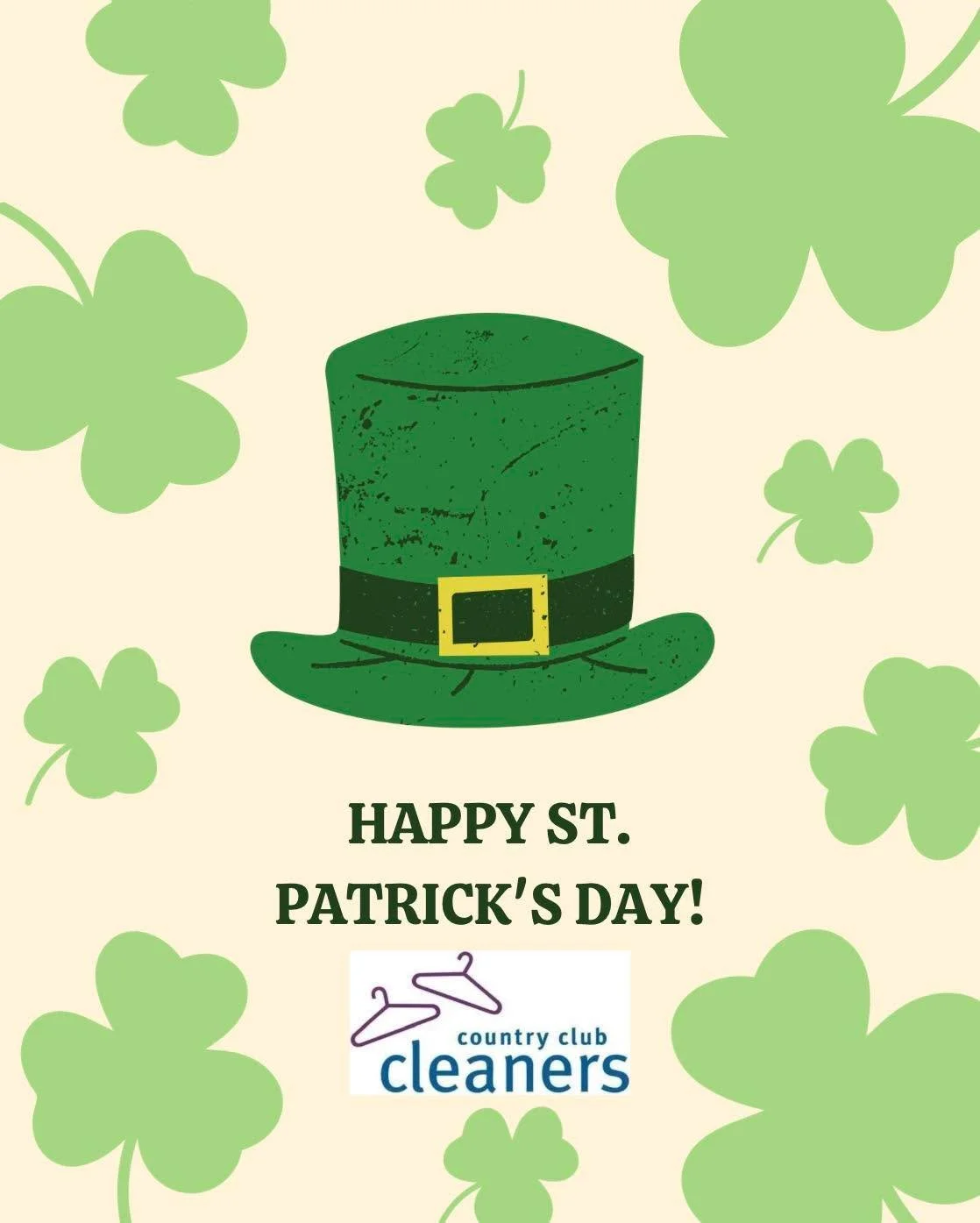 Happy Saint Patrick&rsquo;s Day! Don&rsquo;t forget to wear green!

#AlamoCA #Drycleaning #sanramonca #diabloca #dublinca #countryclubcleaners #danvilleca #livermoreca #pleasantonca #drycleaningpickupanddelivery #walnutcreekca #drycleaningdeliveryday