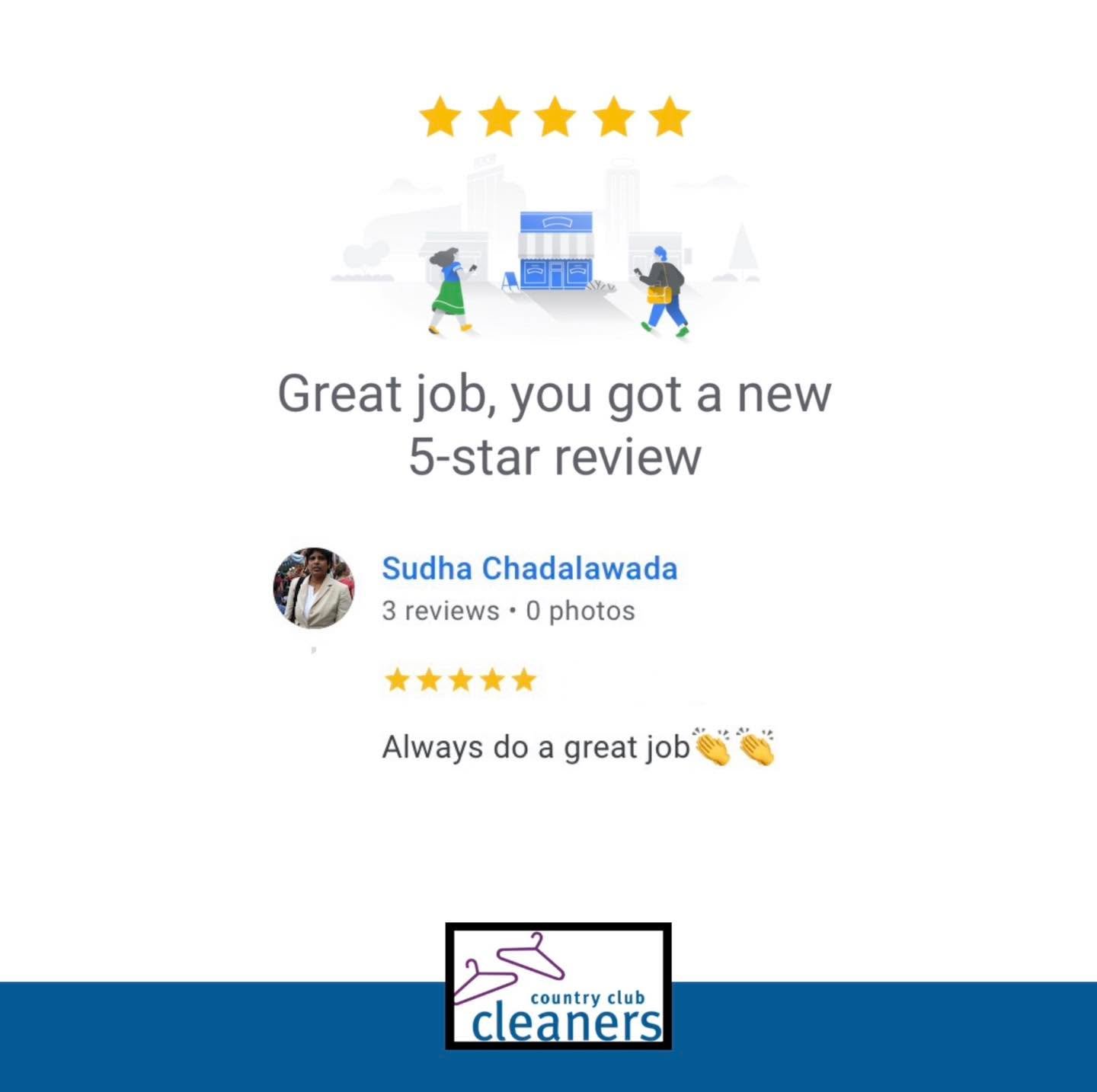 Thank you for the review Sudha! We appreciate you taking the time and are thrilled that you are happy with us. 

#googlereview #fivestars  #AlamoCA #Drycleaning #sanramonca #diabloca #dublinca #countryclubcleaners #danvilleca #livermoreca #pleasanton
