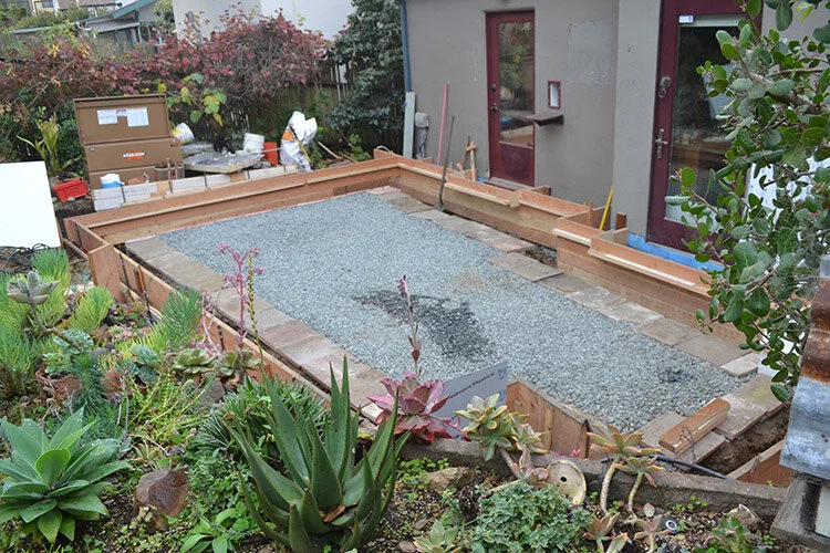 In-progress foundation form for concrete slab.