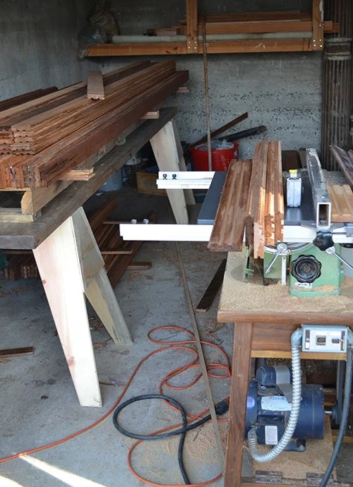 Red cedar, now custom milled into T&G for exterior siding.