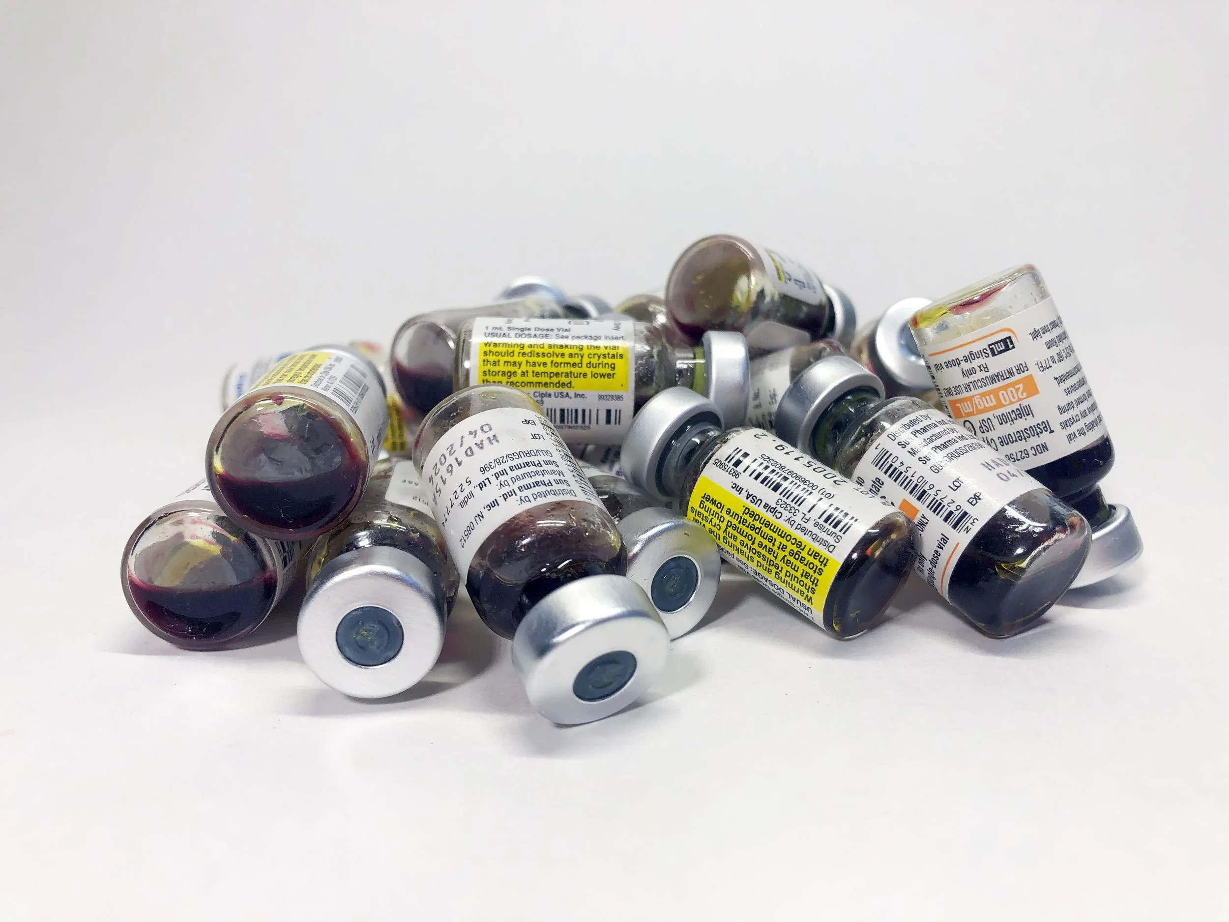 t-vials emptied testosterone vials, refilled with blood 2025
