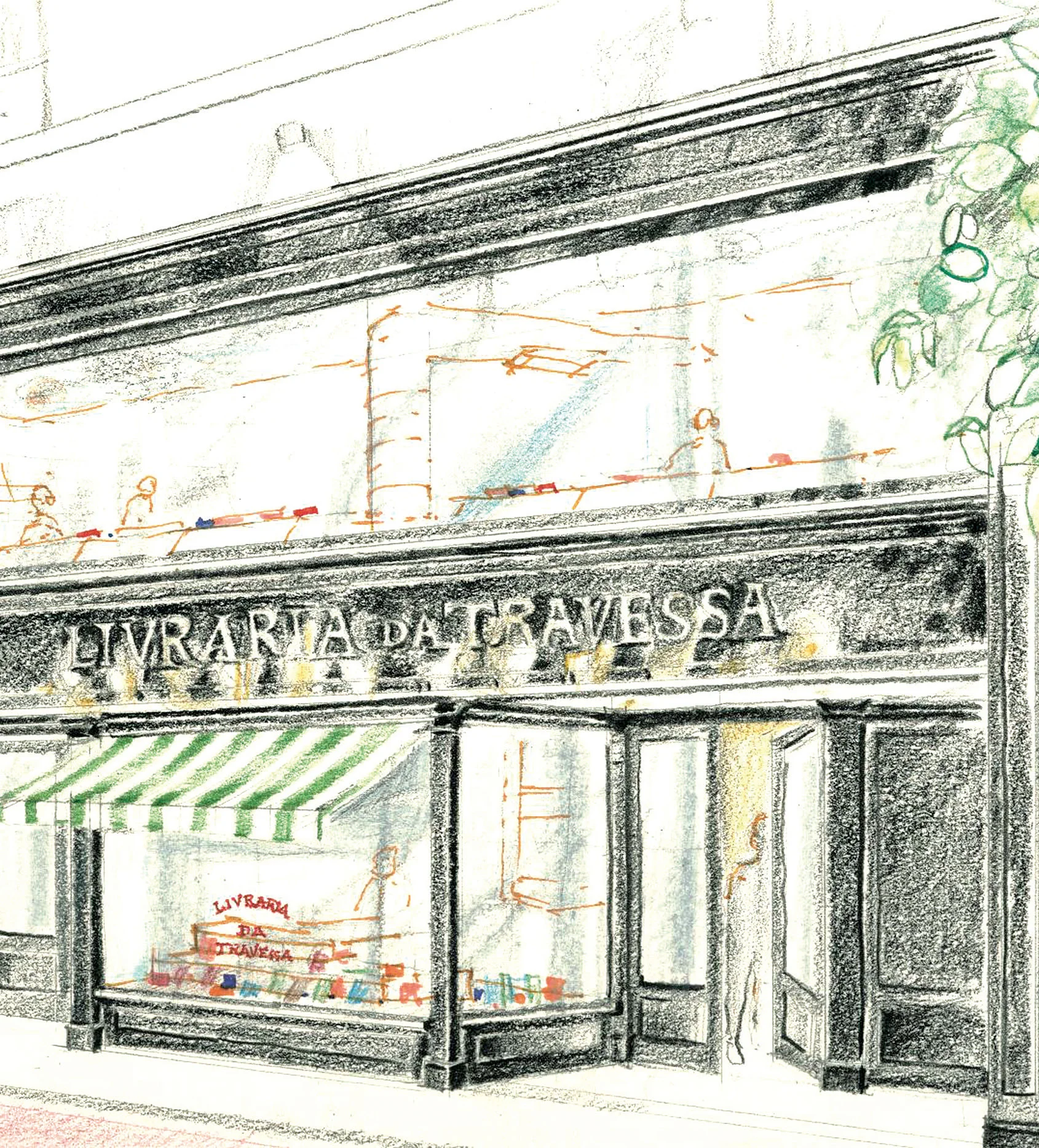 Croquis da Livraria da Travessa por Sérgio Louzada.