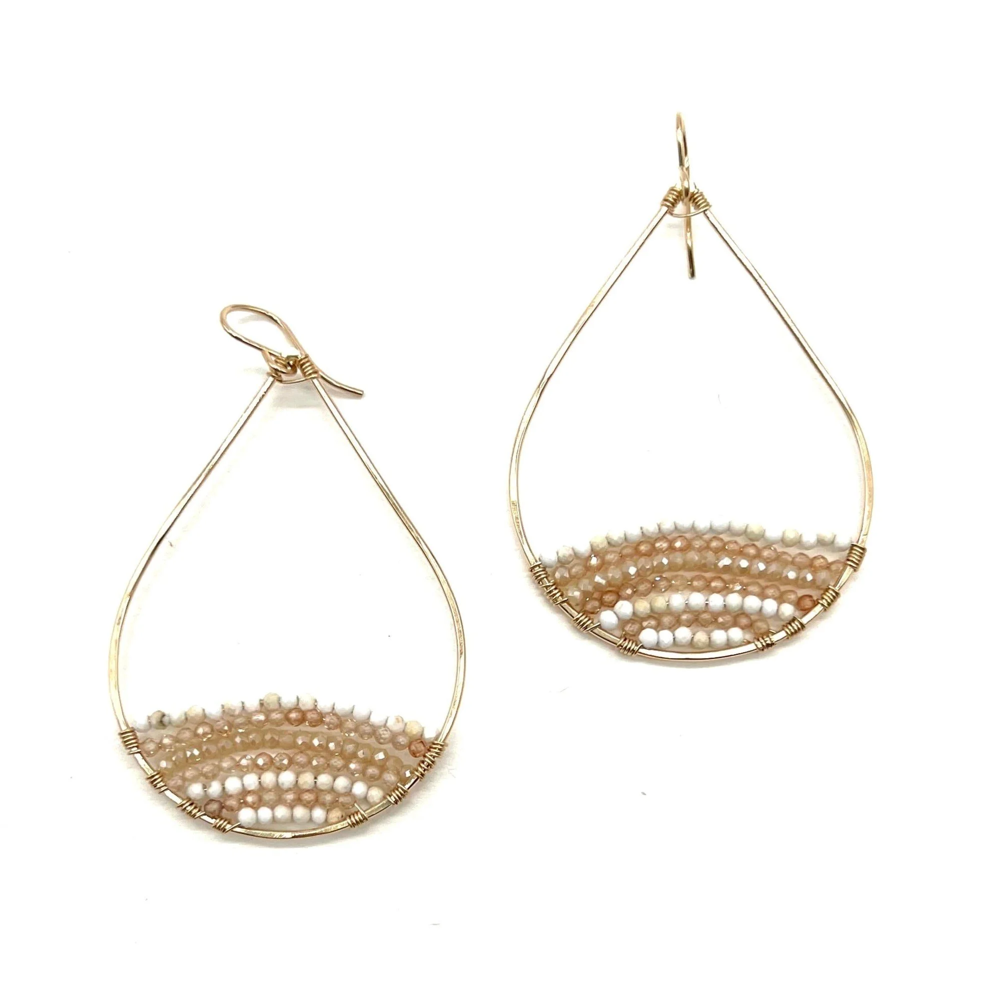 Caitlin Greene Gold Semi-Beaded Teardrop Earrings in Golden, Large