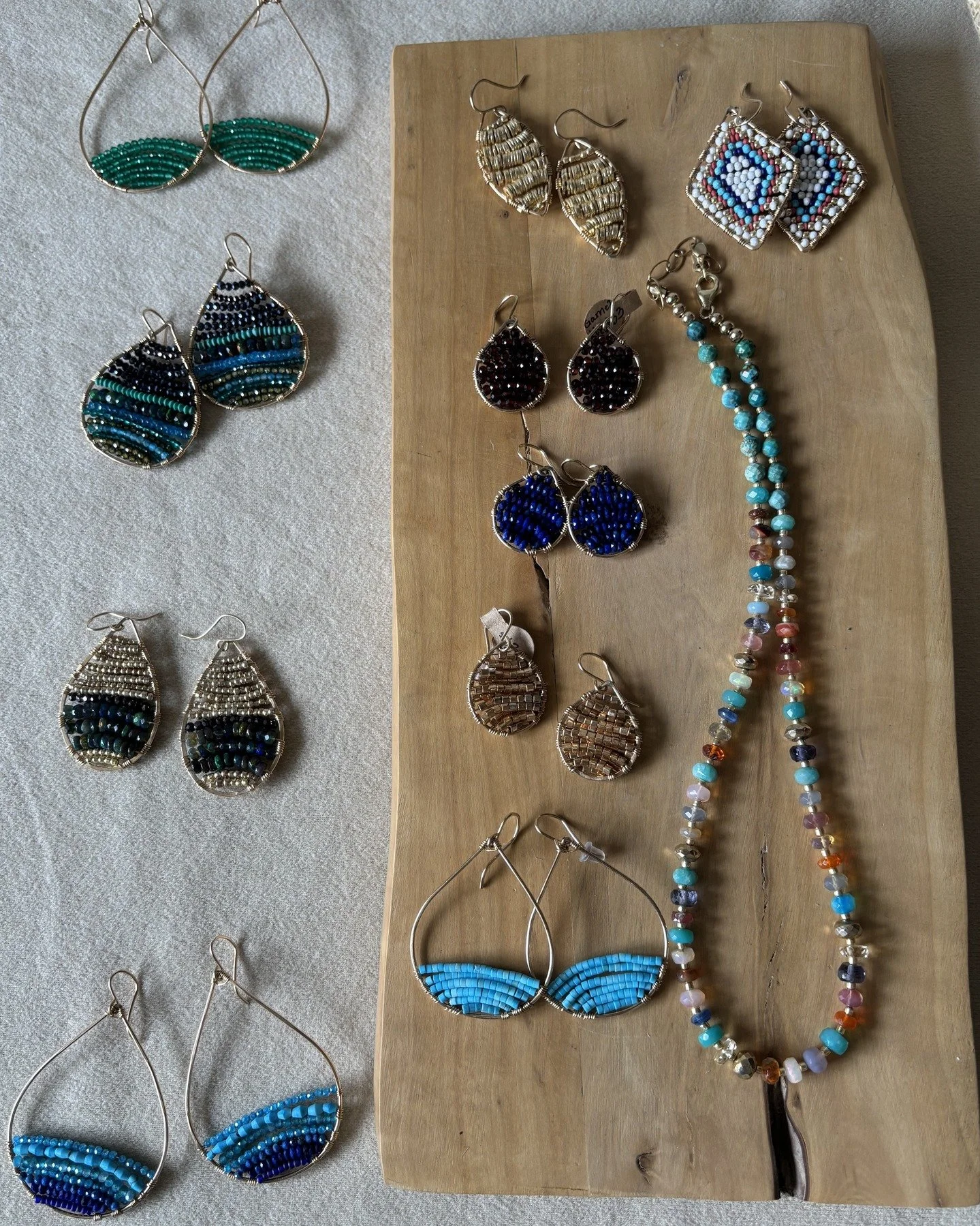 One of our favorite things about summer? Fresh arrivals from our local makers. 
Mill Valley jewelry artist Caitlin Greene recently stopped by with a beautiful refresh of her handcrafted collection. Featuring colorful gemstones, intricate beadwork, an