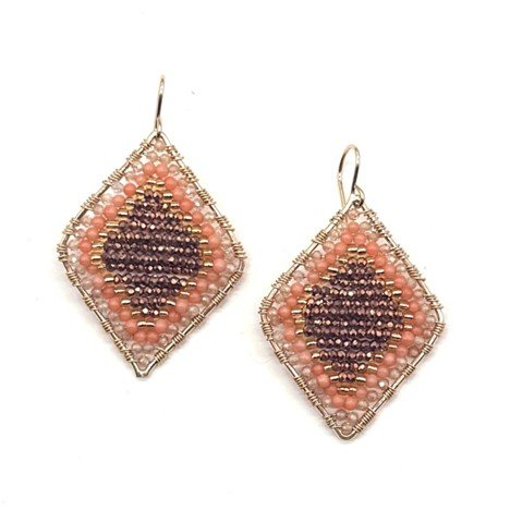Caitlin Greene Gold Diamond Shape Earrings in Coral + Bronze, Medium