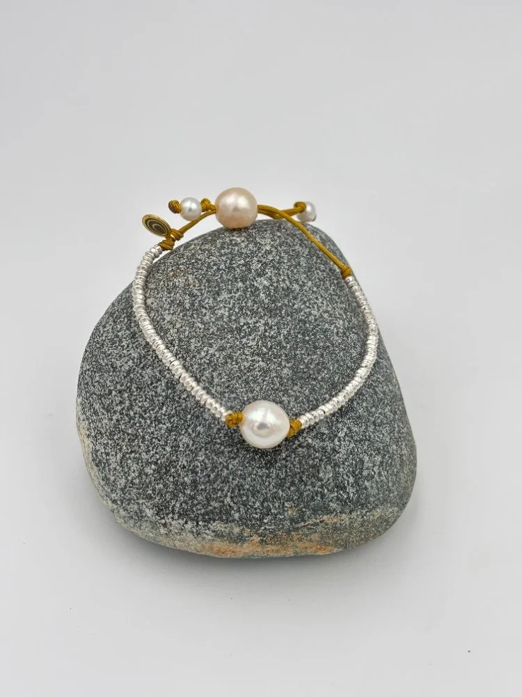 Silver & Round White Pearl