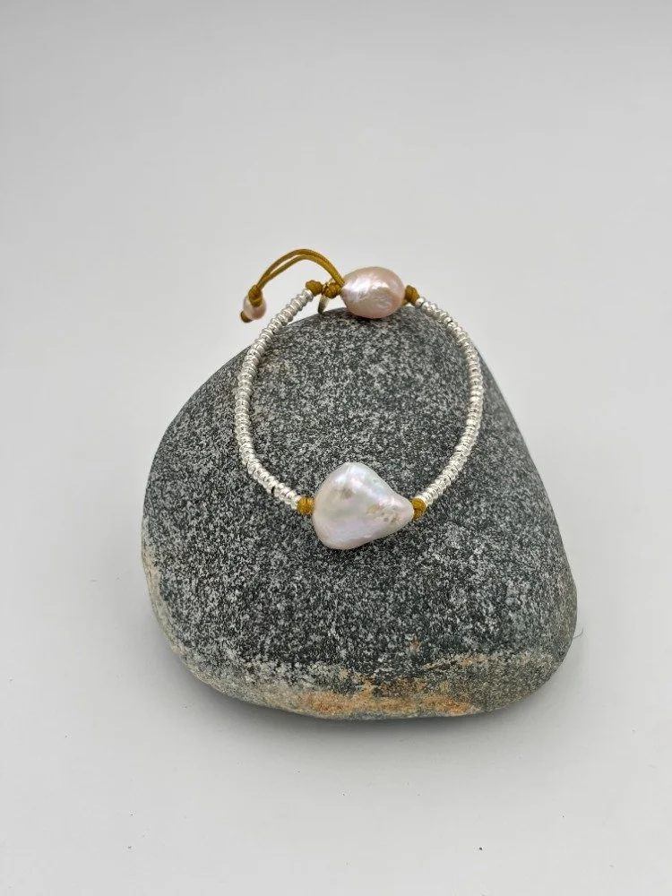 Silver & White Keshi Pearl