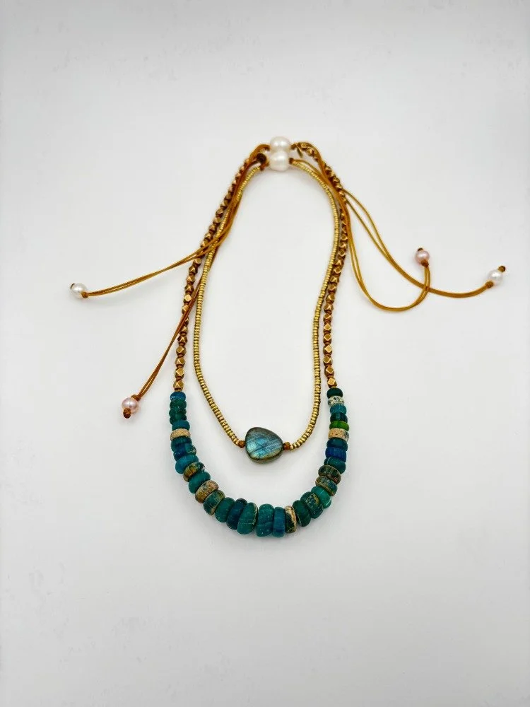 roman glass necklace and labradorite brass necklace better qual.jpg
