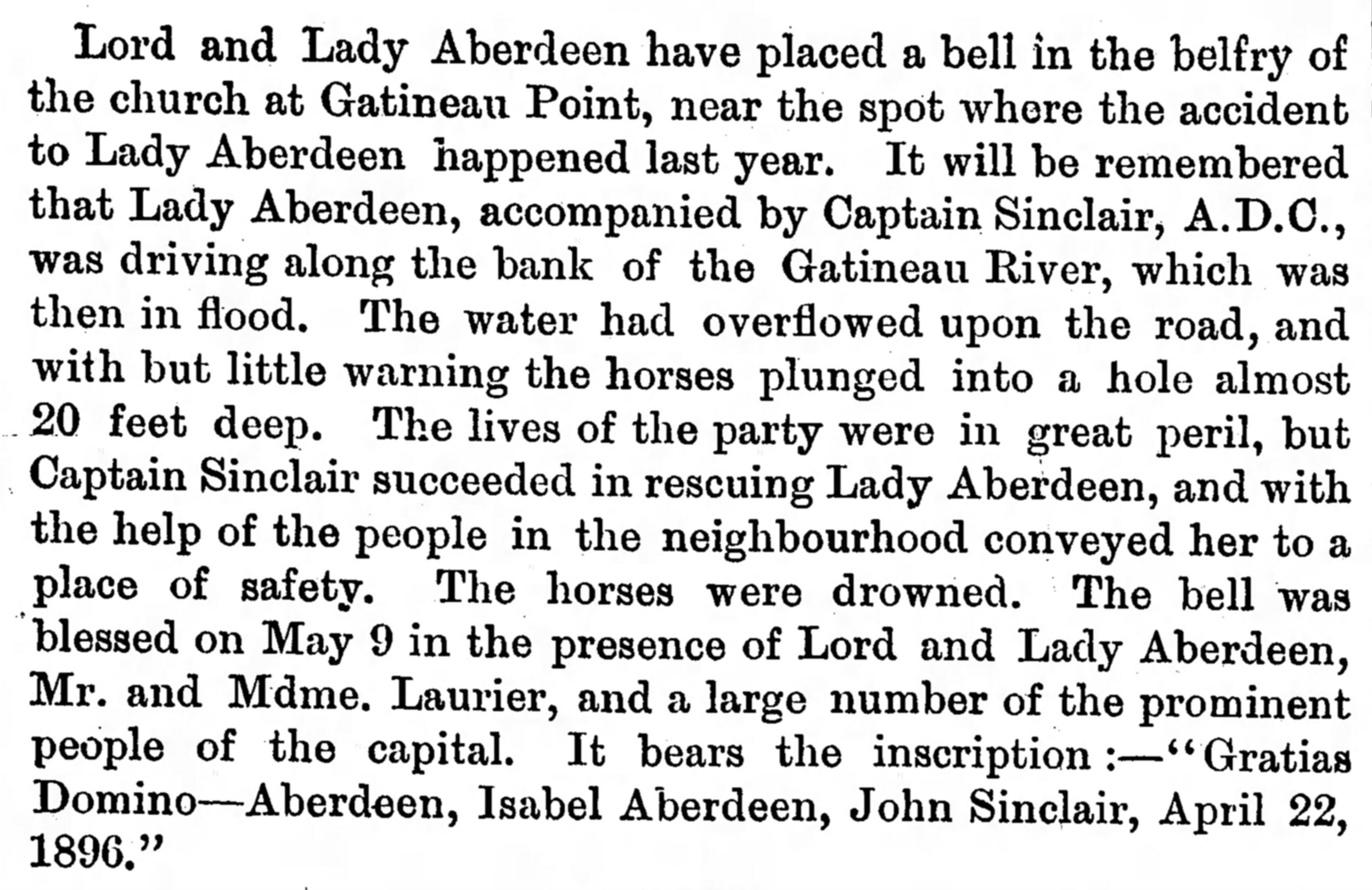 Article au sujet de la cloche de Lady Aberdeen dans le journal The Colonies and India , 1897