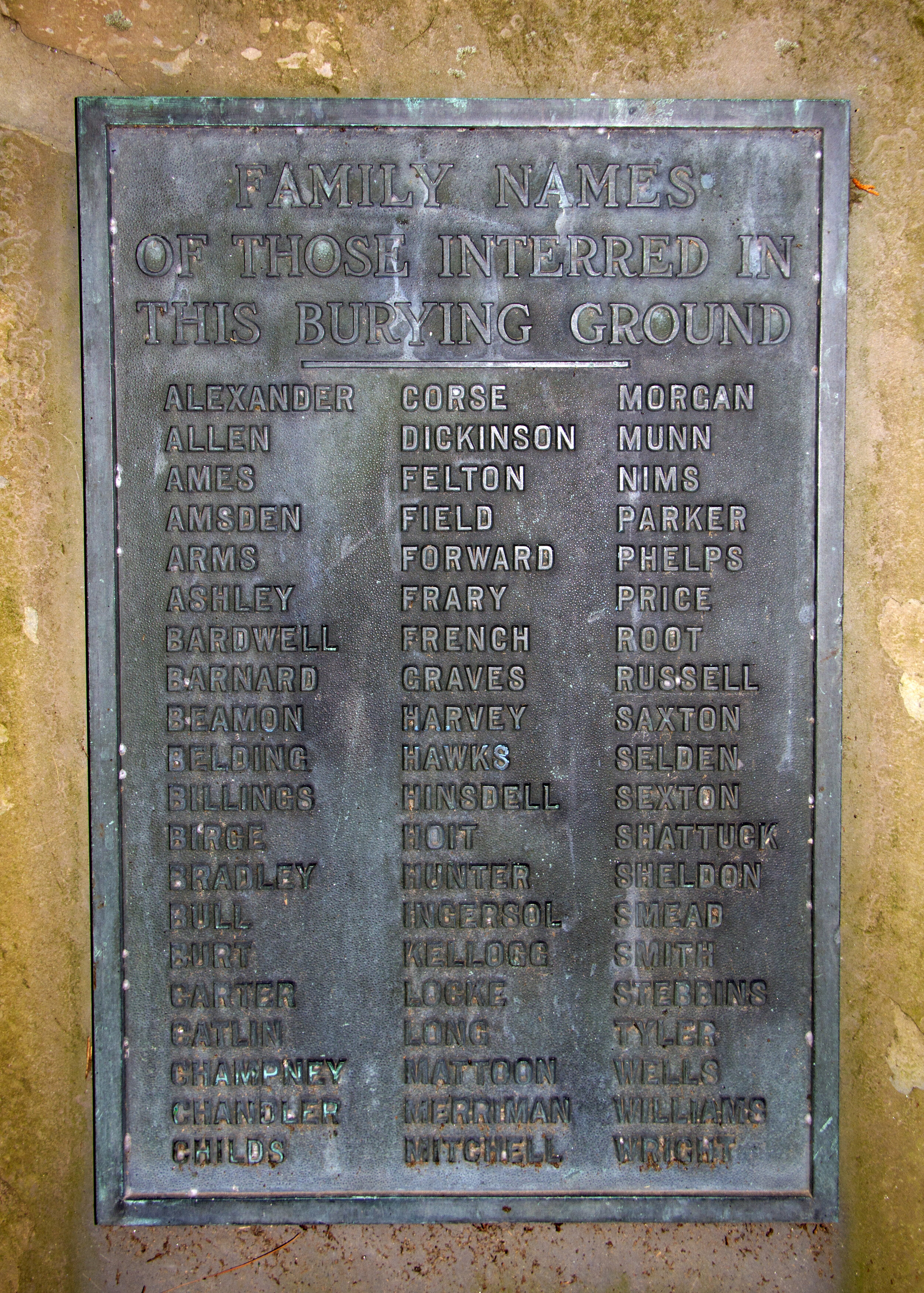 Noms de familles dans l'ancien cimetière de Deerfield