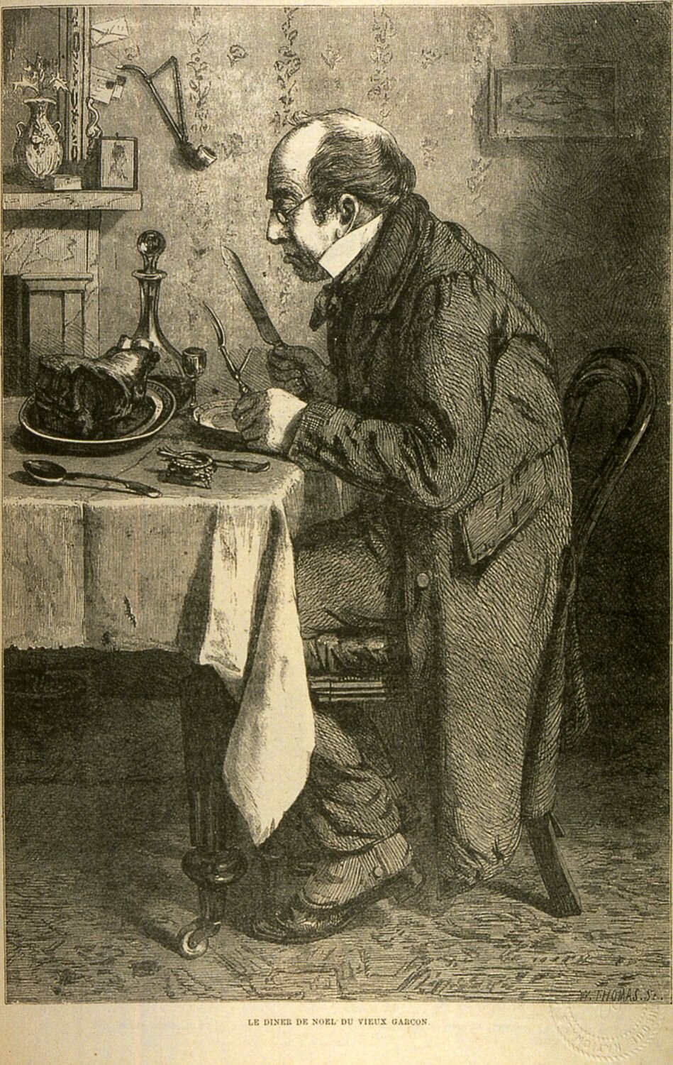 1871 drawing of the "Old Man's Christmas Lunch" (BAnQ)