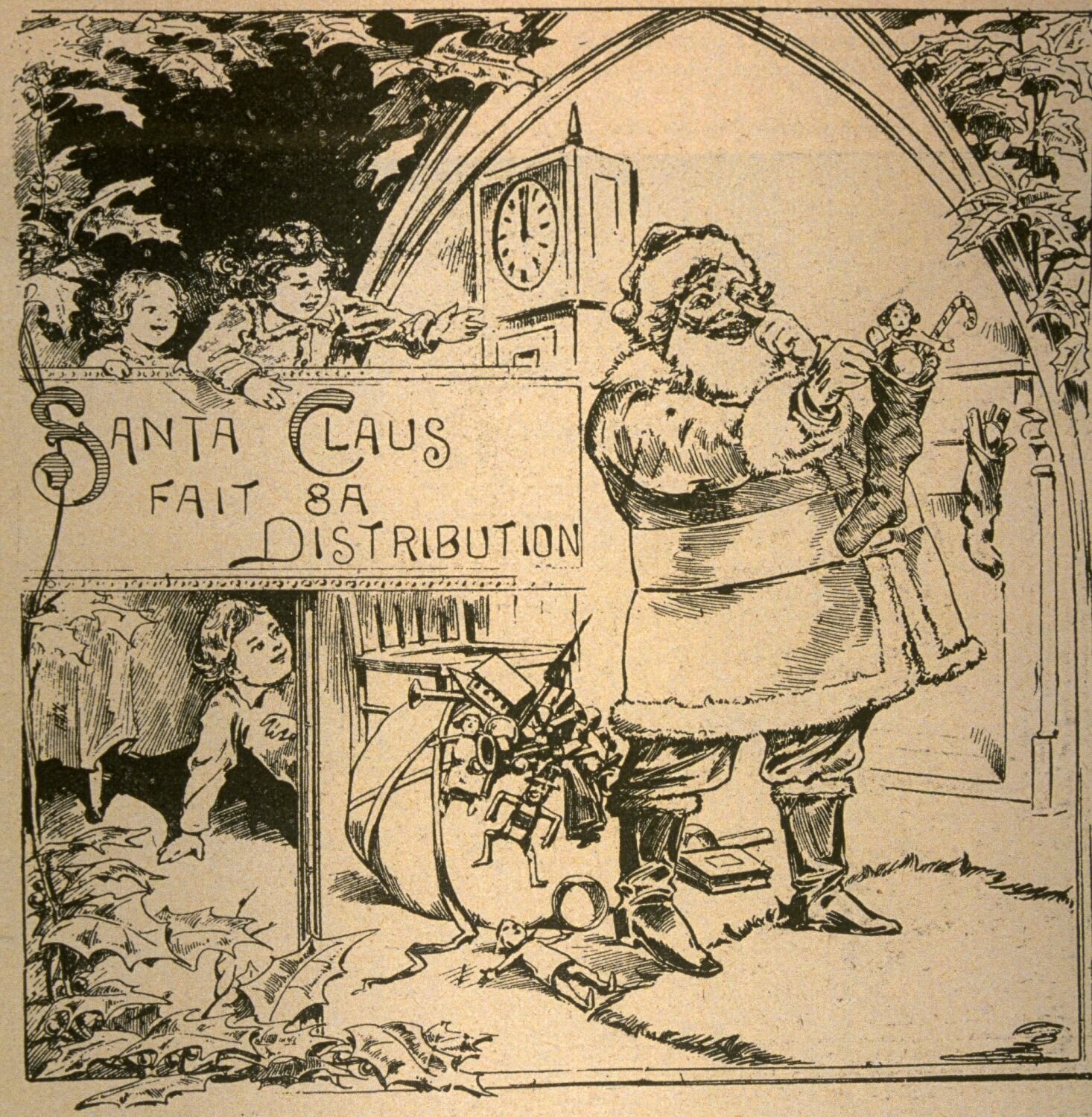 1897 drawing of "Santa Claus' Distribution" (BAnQ)