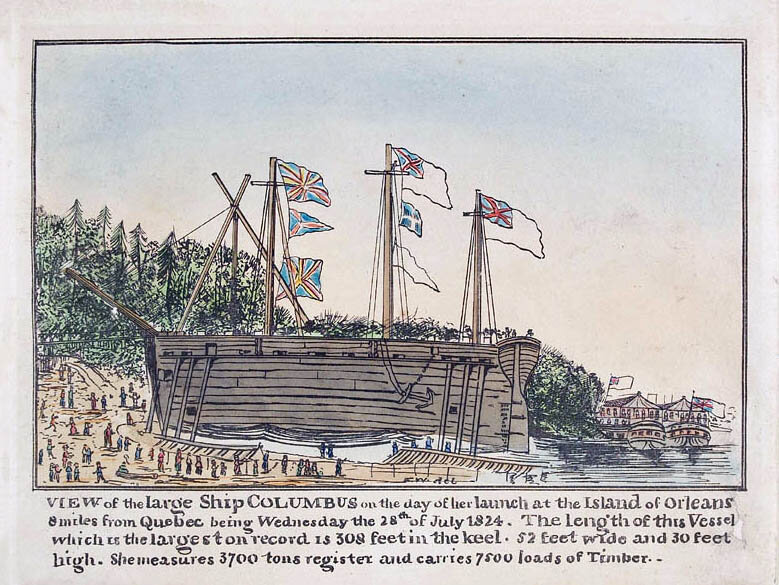 « Le Colombus le jour de sa mise à l'eau, Île-d'Orléans, Québec, 28 juillet1824 ». Bibliothèque et Archives Canada.