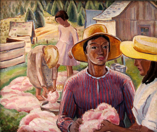 « Teindre la laine », peinture à l’huile de 1928 par André Biéler. Wikimedia Commons.