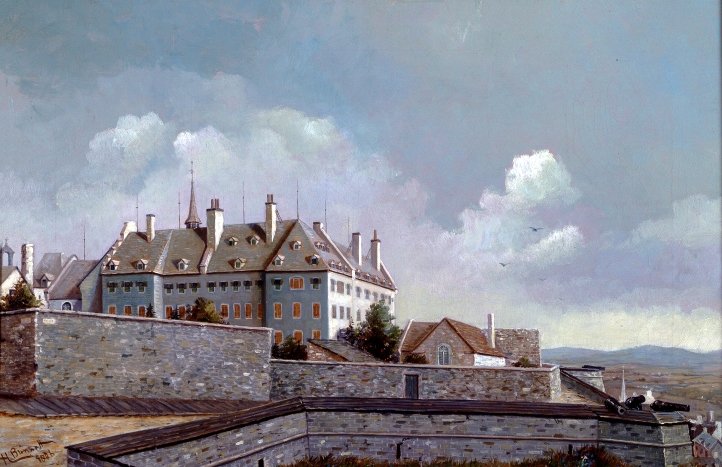 « l'Hôtel-Dieu, Quebec", peinture de 1886 par Henry Richard S. Bunnett (Musée McCord).