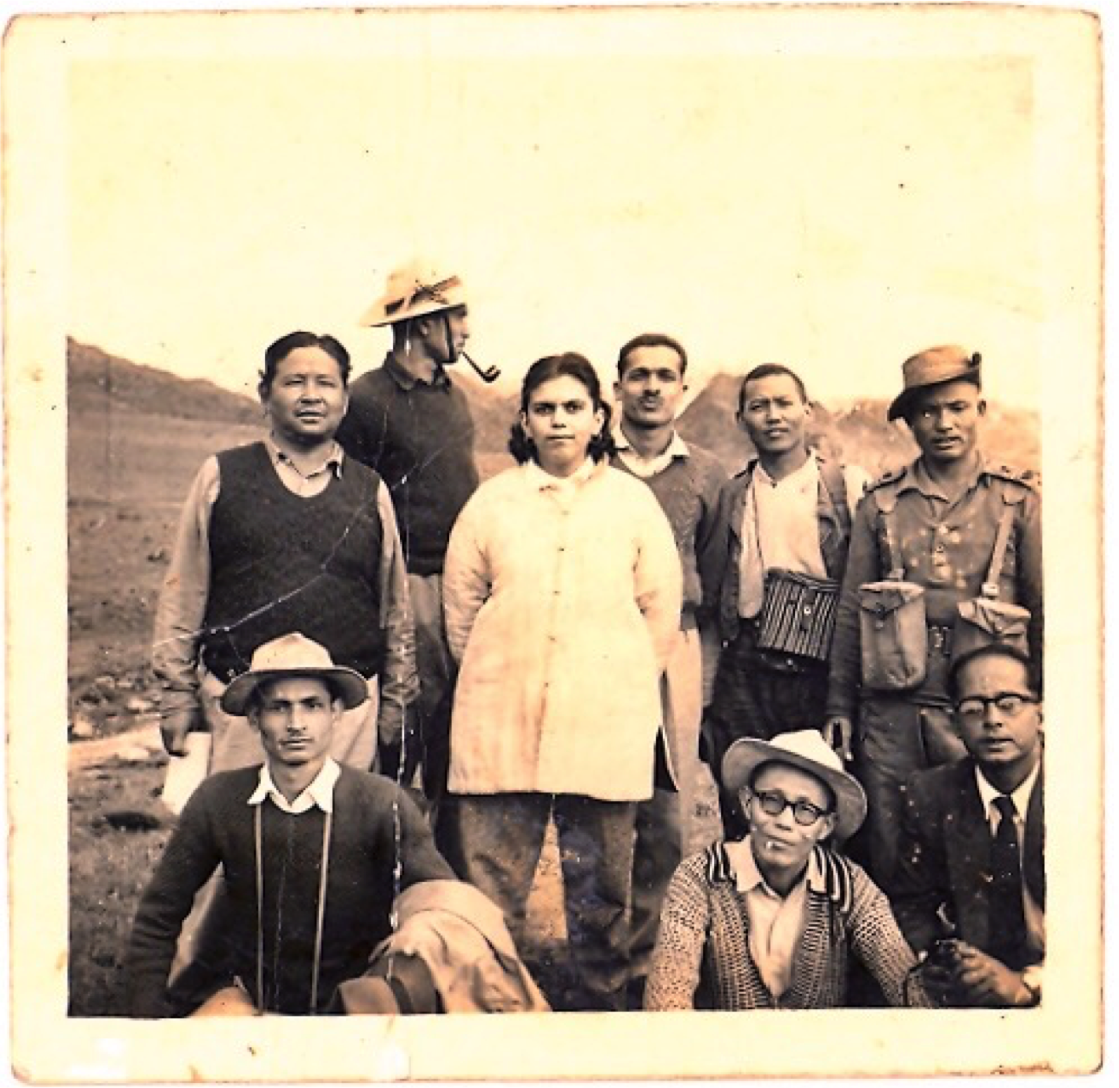 Sudha with Local officials at Bum-La pass, c. 1957 �