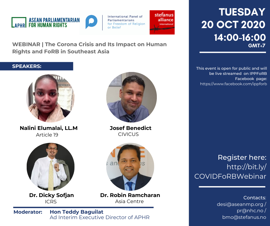SEAFoRB Conference 2020 webinar: The  Impact of Corona Crisis on Human Rights and FoRB in Southeast Asia