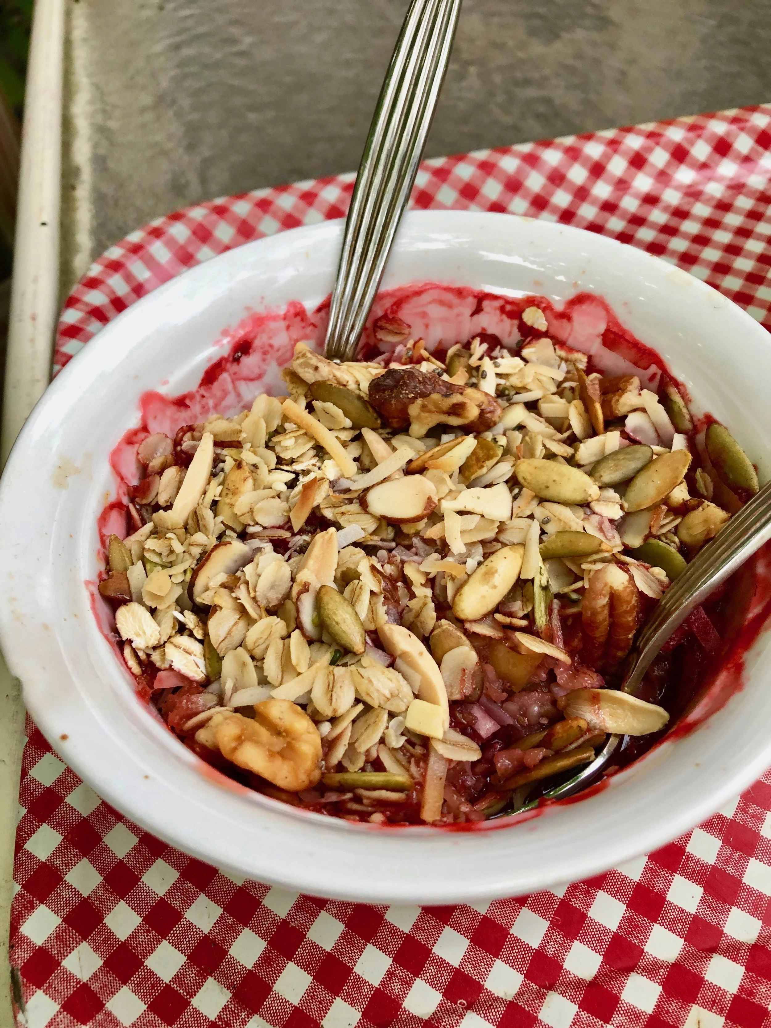 The fruits of summer and a topping of muesli—instant dessert!