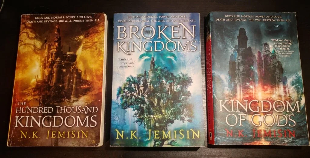 All three books in The Inheritance Trilogy by N. K. Jemisin.