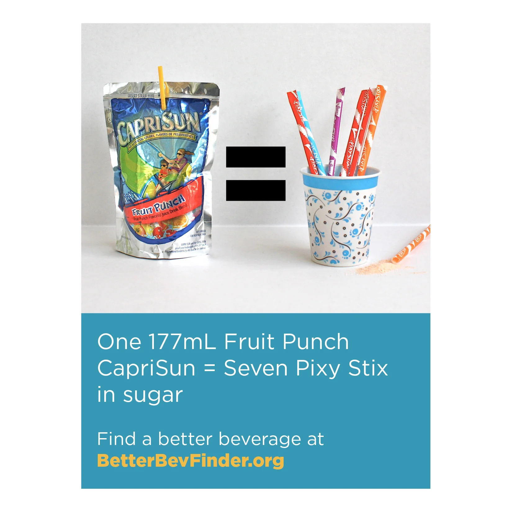 Image from Howard County Unsweetened depicting how CapriSun is liquid candy.