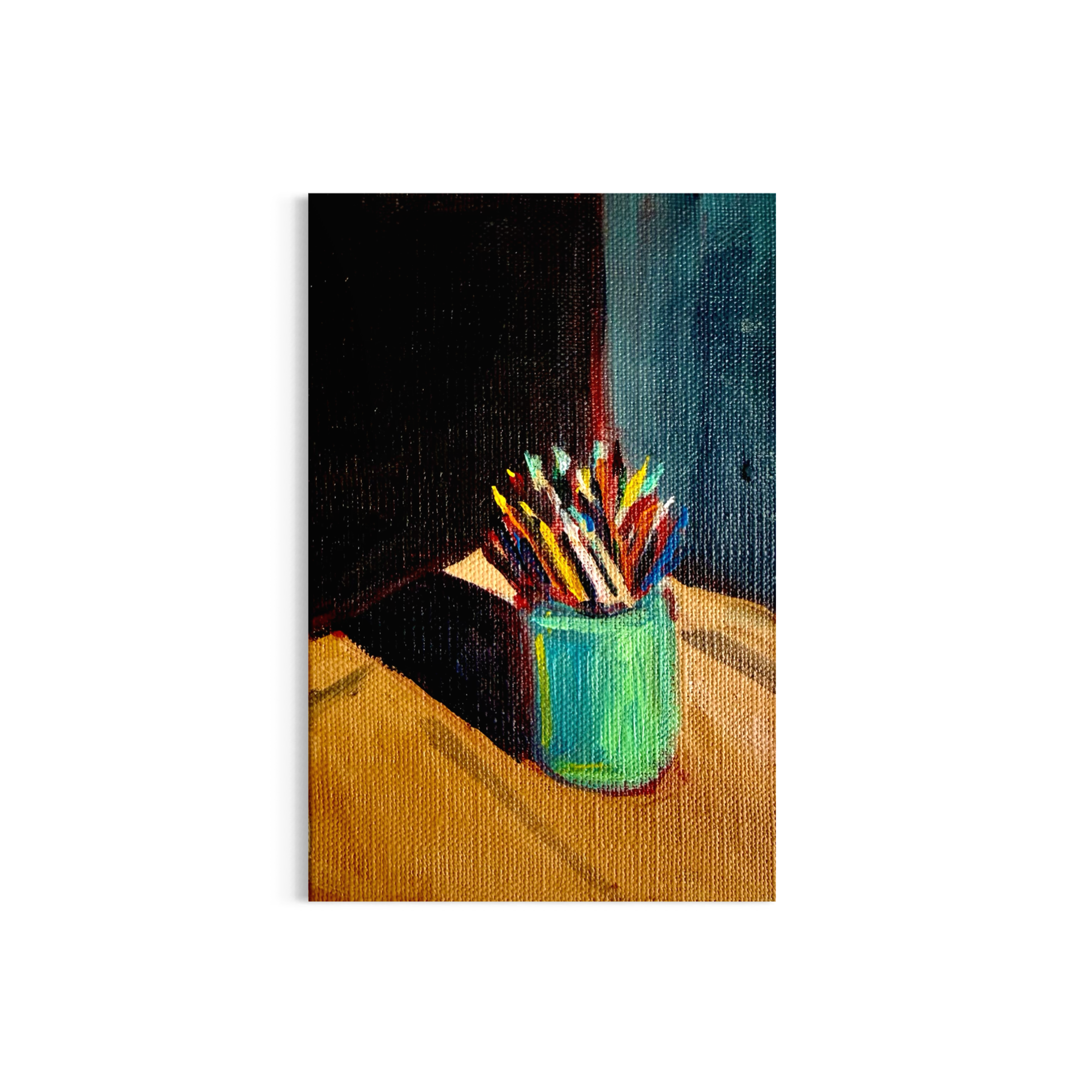 25/100: Colored Pencils | Original Acrylic Painting on linen board, 4x6"