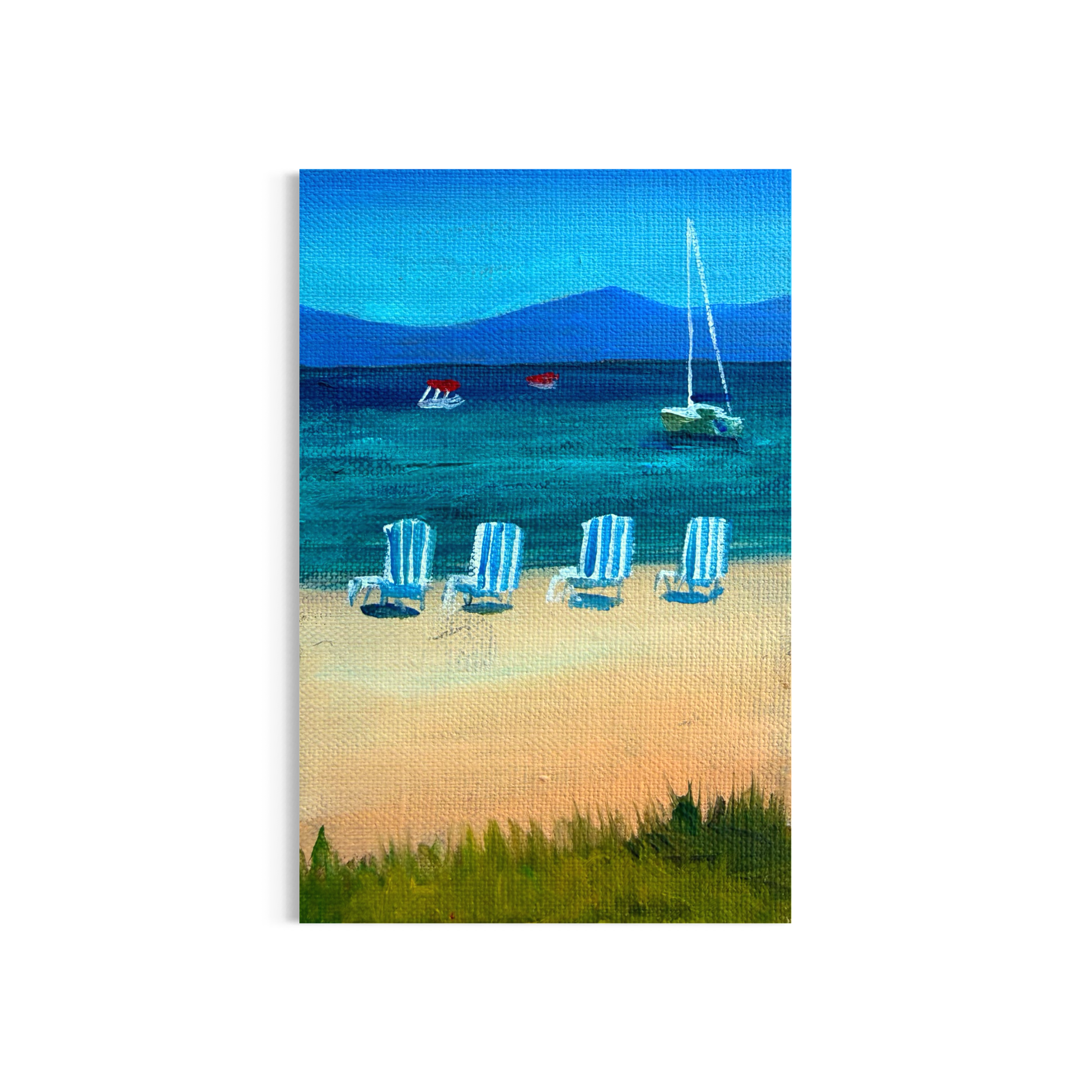 93/100: Lake Tahoe Four Chairs | Original Acrylic Painting on linen board, 4x6" (Copy)