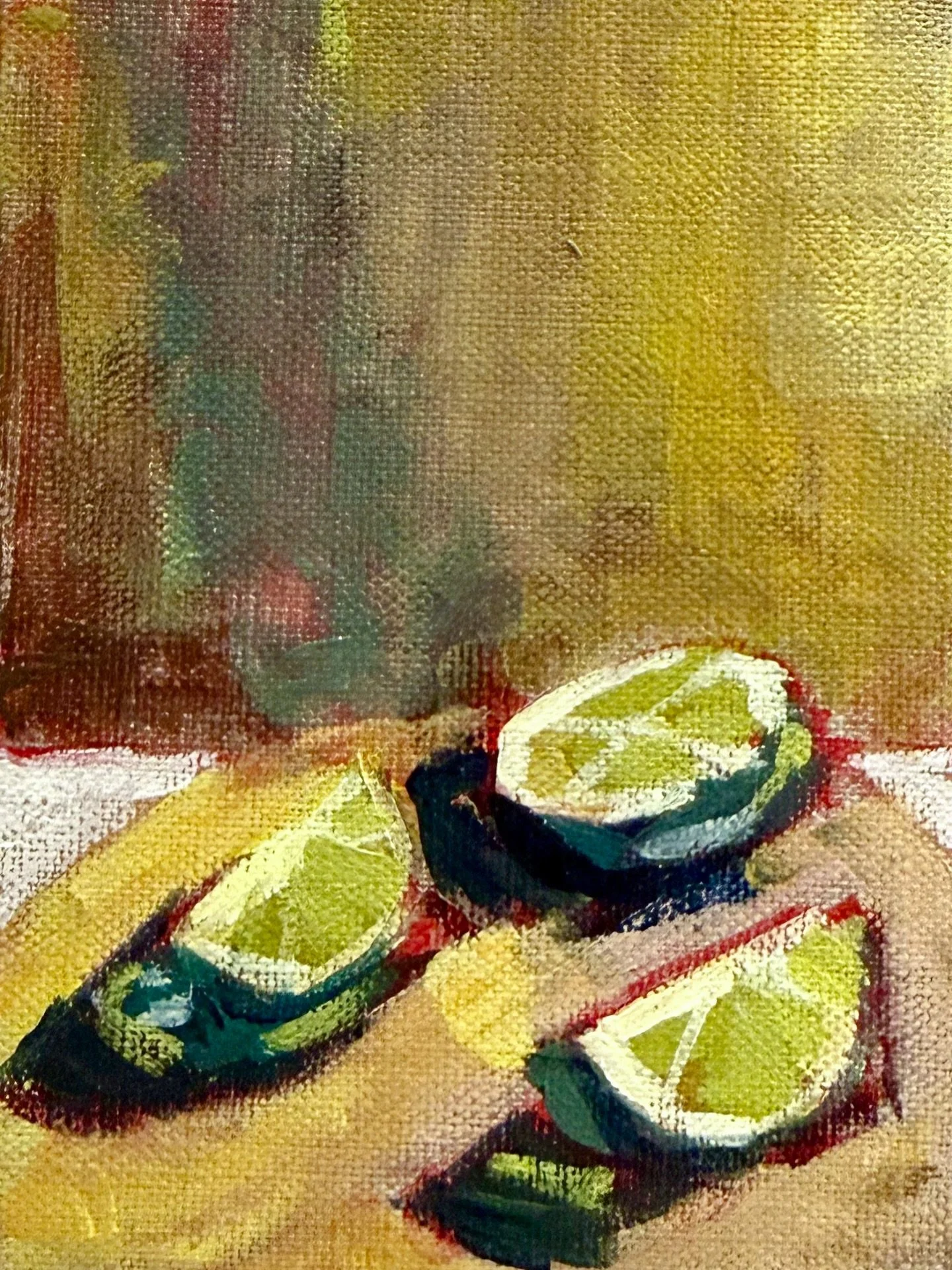 One down, 99 to go! 🍋&zwj;🟩🍋&zwj;🟩🍋&zwj;🟩 I started a thing&hellip;the goal is to paint one 4x6&rdquo; linen square every day for 100 days. This is very out of my comfort zone as I love to noodle around on paintings for hours. 

Thanks to @kate