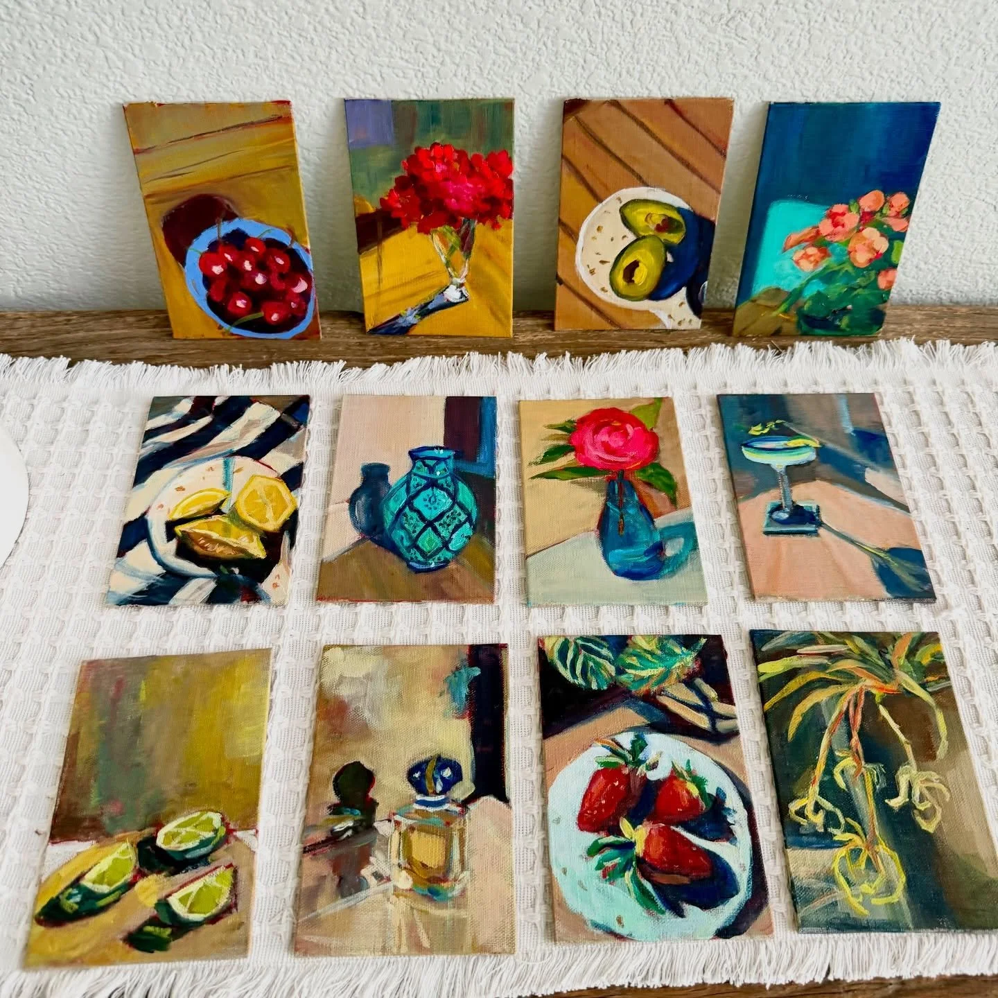 Days 1-12/100 ☺️🎨 

I love watching these blank linen canvases come to life! I&rsquo;ve decided to have an open studio when I&rsquo;m done with this series, sometime in April 🌸💗

#art #painting #mollyalexart #100daypaintingchallenge