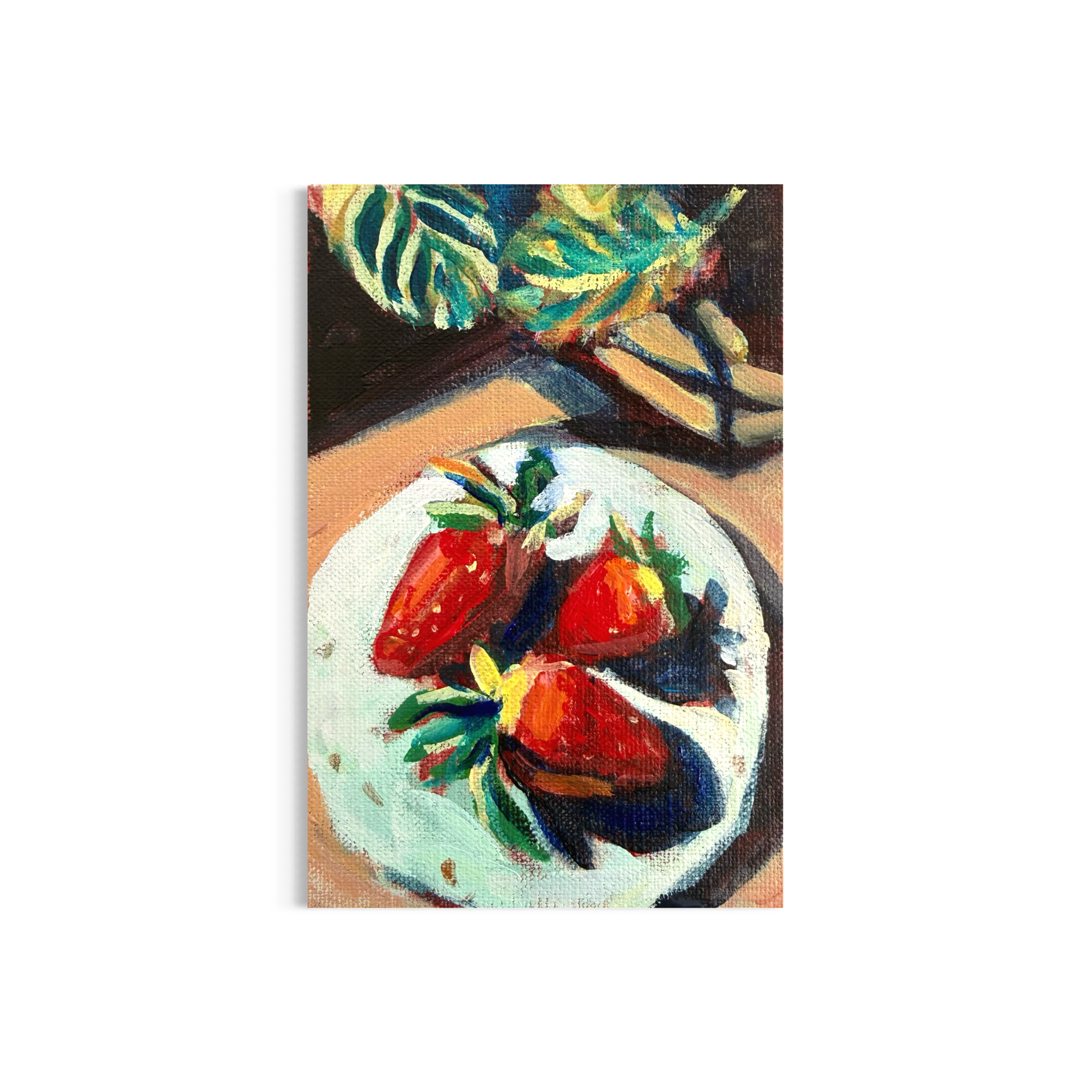 3/100: Strawberries #1 | Original Acrylic Painting on linen board, 4x6"