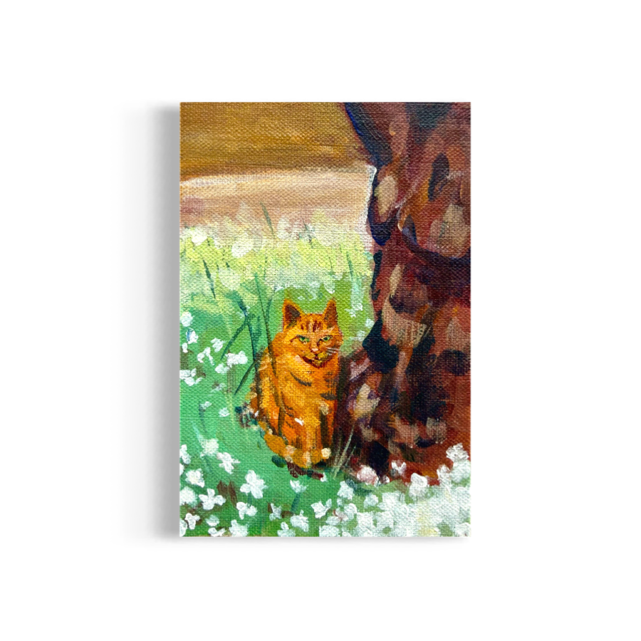 52/100: Dusty the Cat | Original Acrylic Painting on linen board, 4x6"