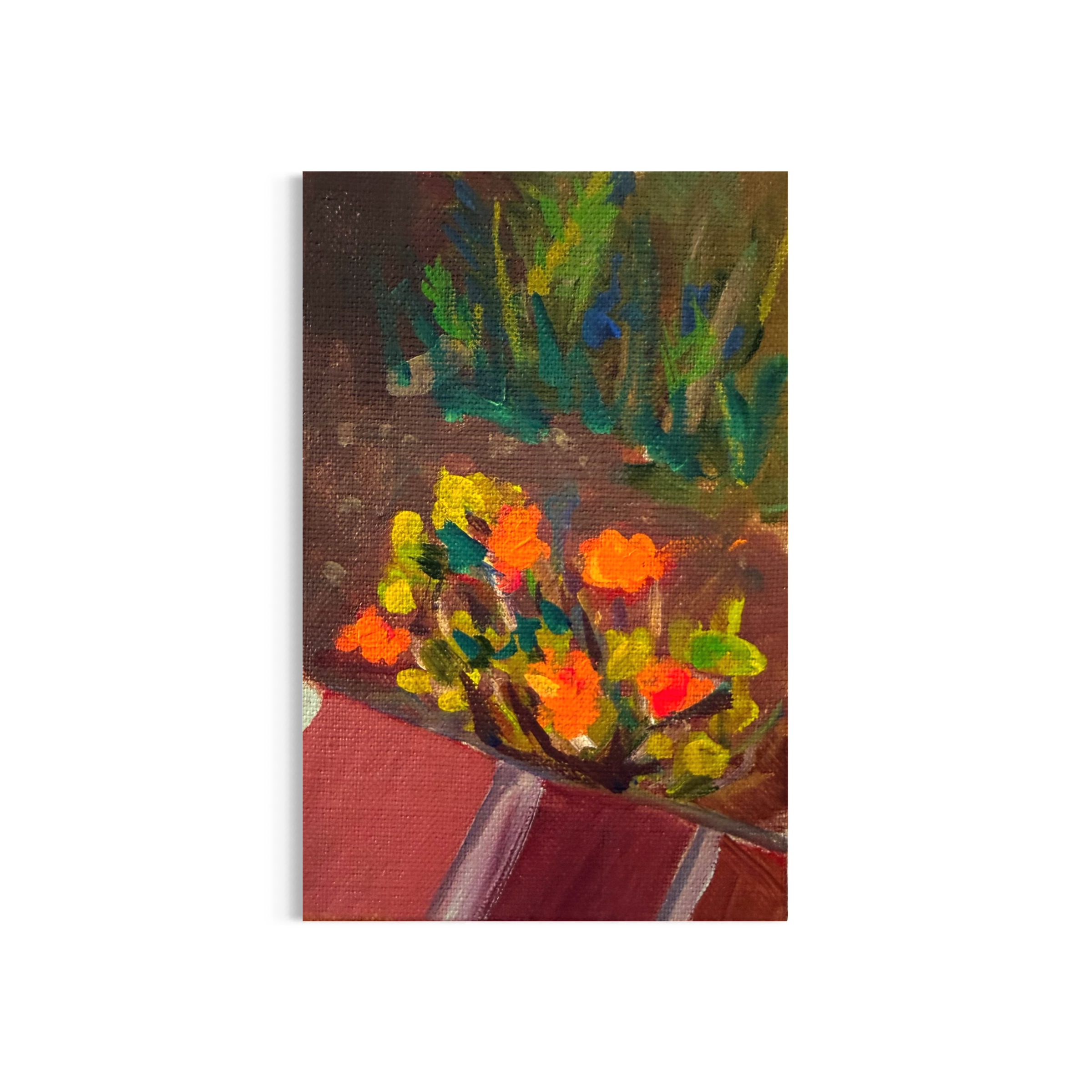 16/100: Backyard Flowers | Original Acrylic Painting on linen board, 4x6"